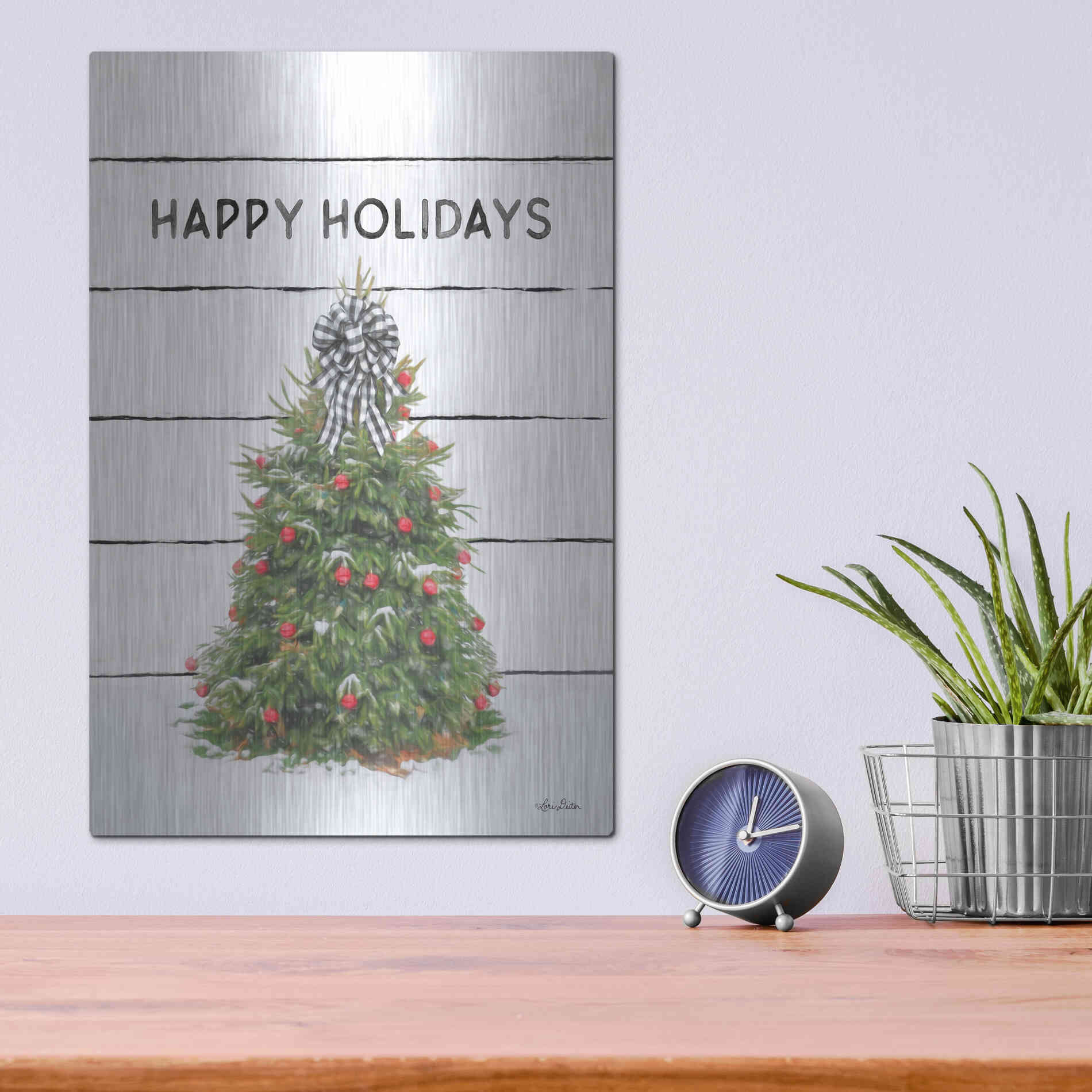 Luxe Metal Art 'Christmas Tree on Wood' by Lori Deiter, Metal Wall Art,12x16