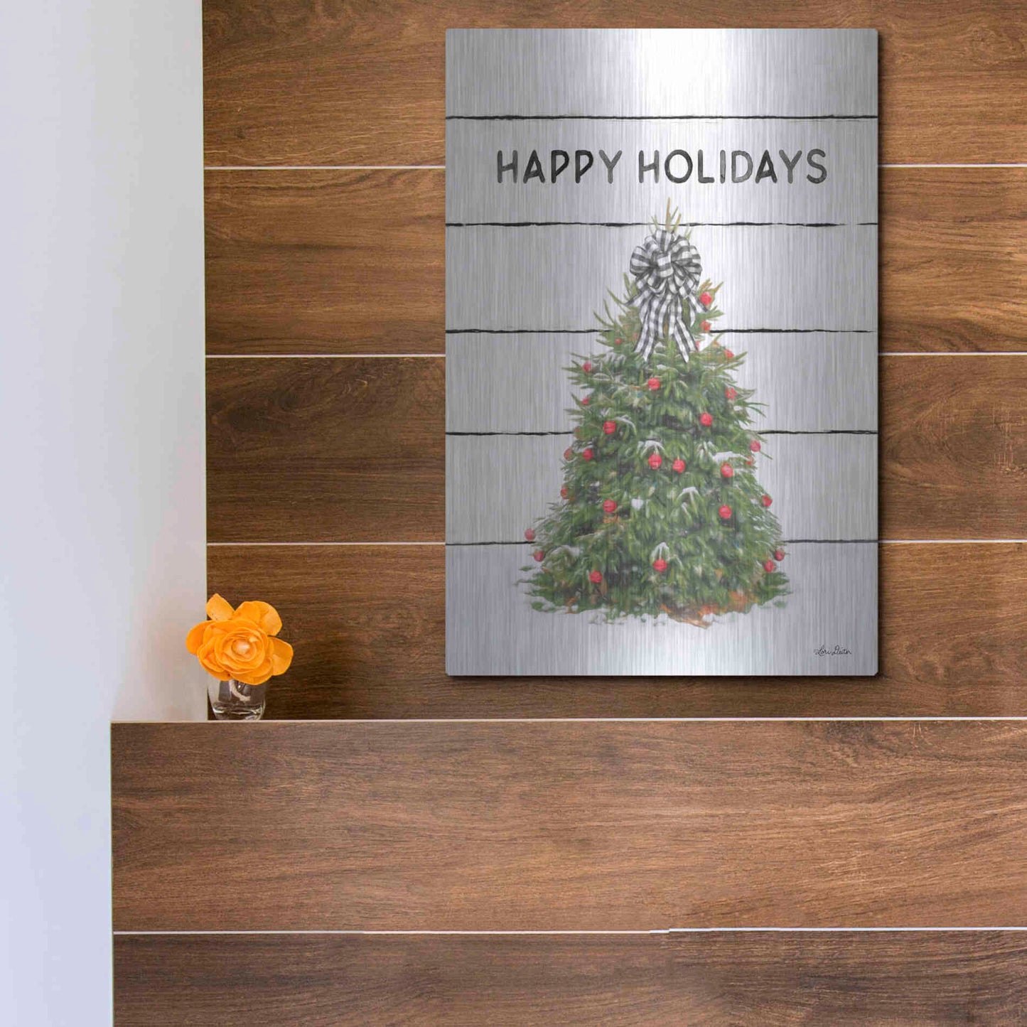 Luxe Metal Art 'Christmas Tree on Wood' by Lori Deiter, Metal Wall Art,12x16