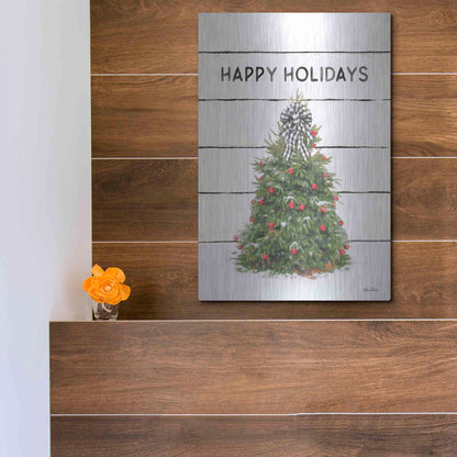 Luxe Metal Art 'Christmas Tree on Wood' by Lori Deiter, Metal Wall Art,12x16