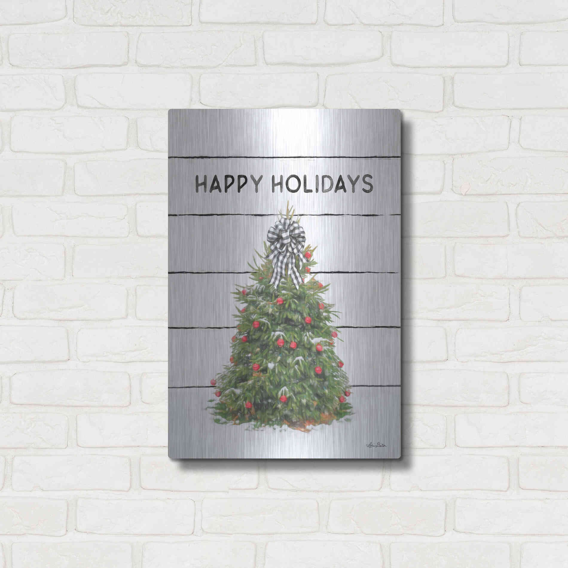 Luxe Metal Art 'Christmas Tree on Wood' by Lori Deiter, Metal Wall Art,16x24