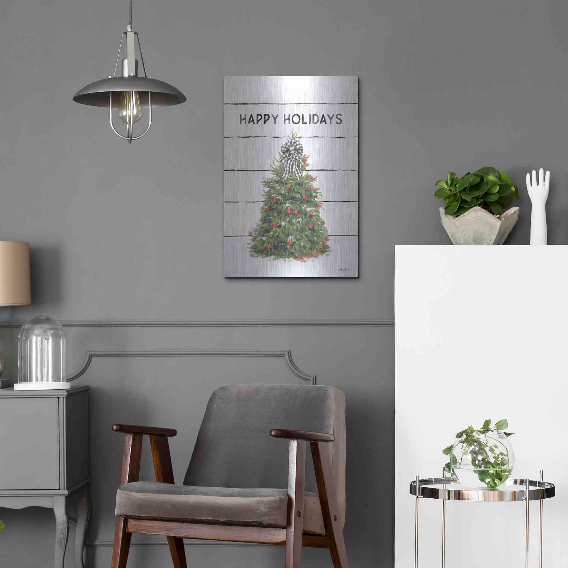 Luxe Metal Art 'Christmas Tree on Wood' by Lori Deiter, Metal Wall Art,16x24