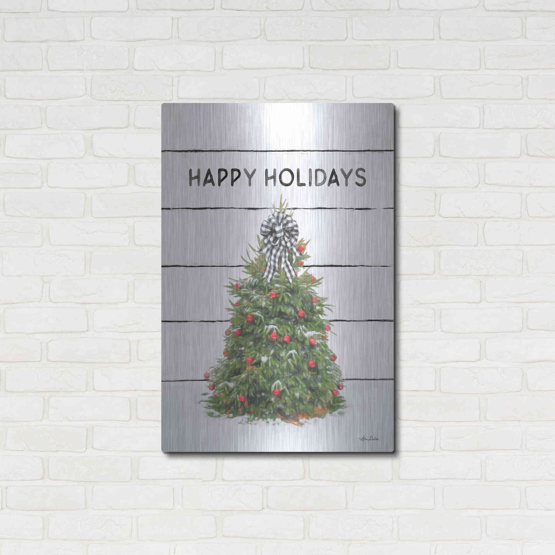 Luxe Metal Art 'Christmas Tree on Wood' by Lori Deiter, Metal Wall Art,24x36