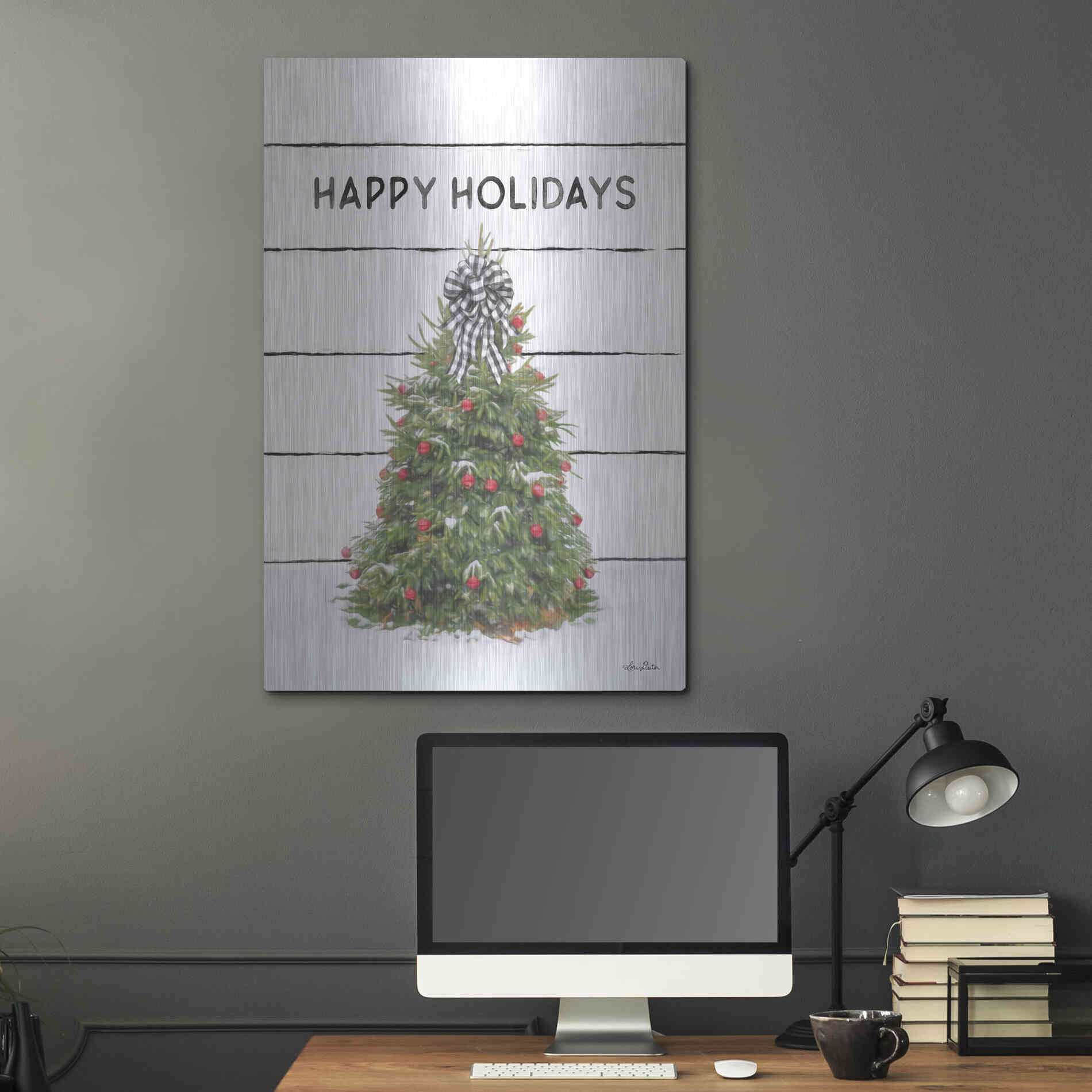 Luxe Metal Art 'Christmas Tree on Wood' by Lori Deiter, Metal Wall Art,24x36