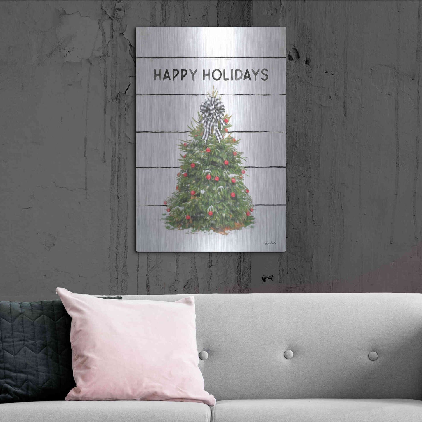 Luxe Metal Art 'Christmas Tree on Wood' by Lori Deiter, Metal Wall Art,24x36