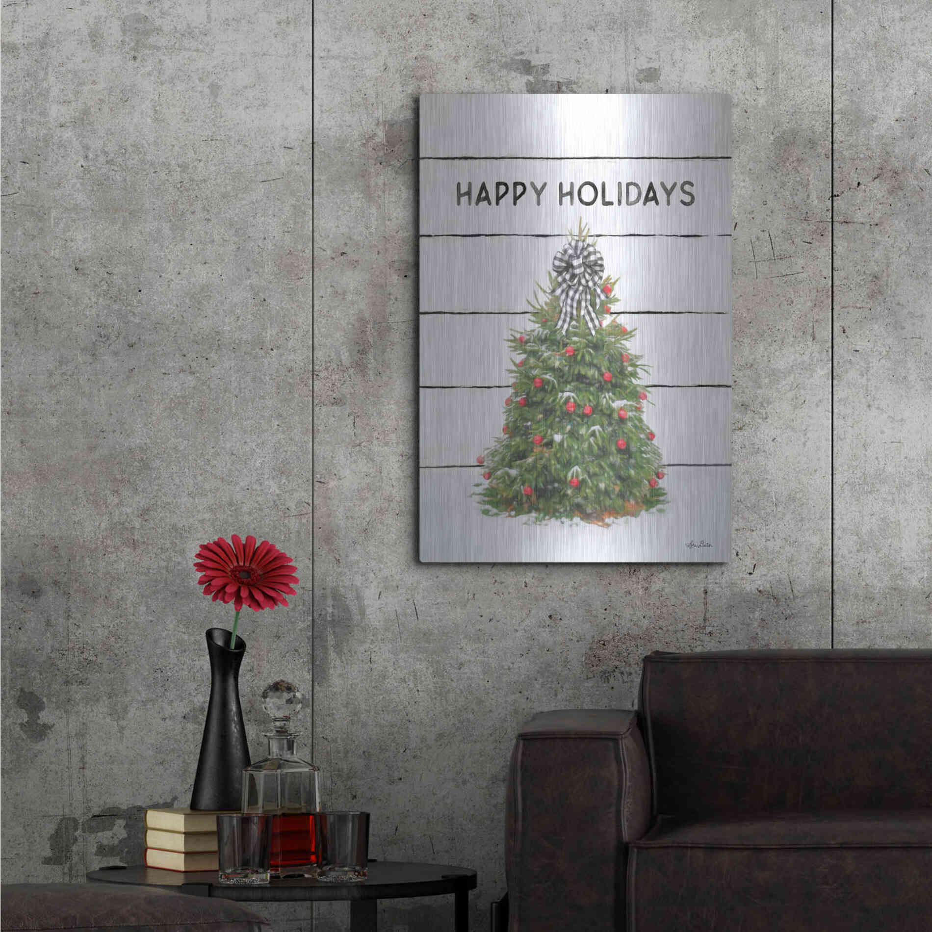 Luxe Metal Art 'Christmas Tree on Wood' by Lori Deiter, Metal Wall Art,24x36