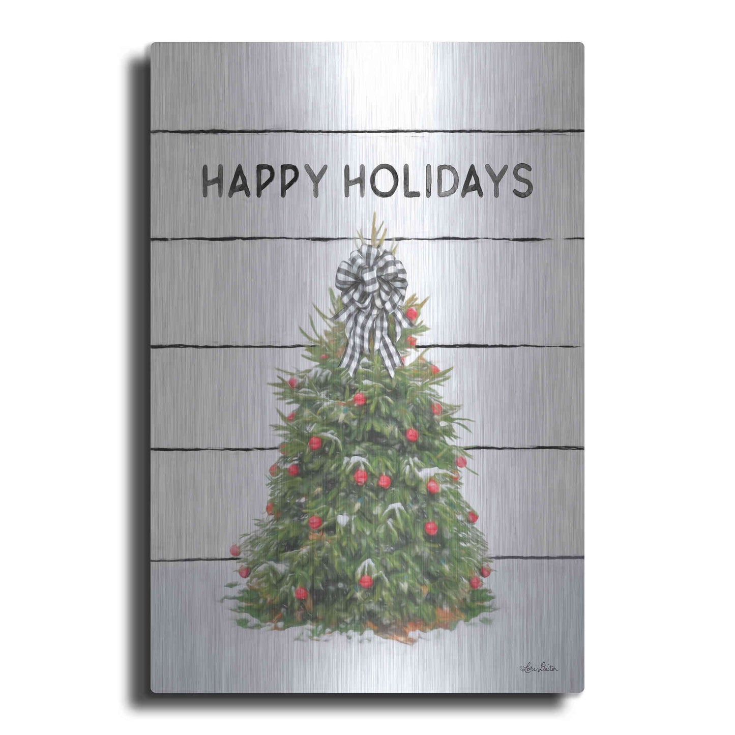 Luxe Metal Art 'Christmas Tree on Wood' by Lori Deiter, Metal Wall Art