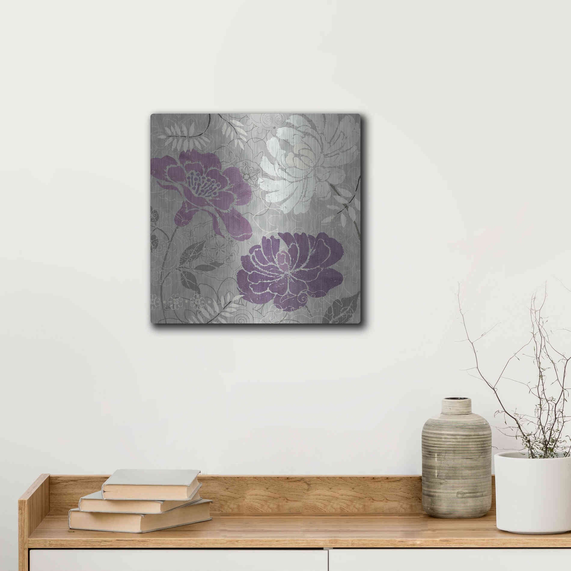 Luxe Metal Art 'Morning Tones Purple I' by Daphne Brissonet, Metal Wall Art,12x12