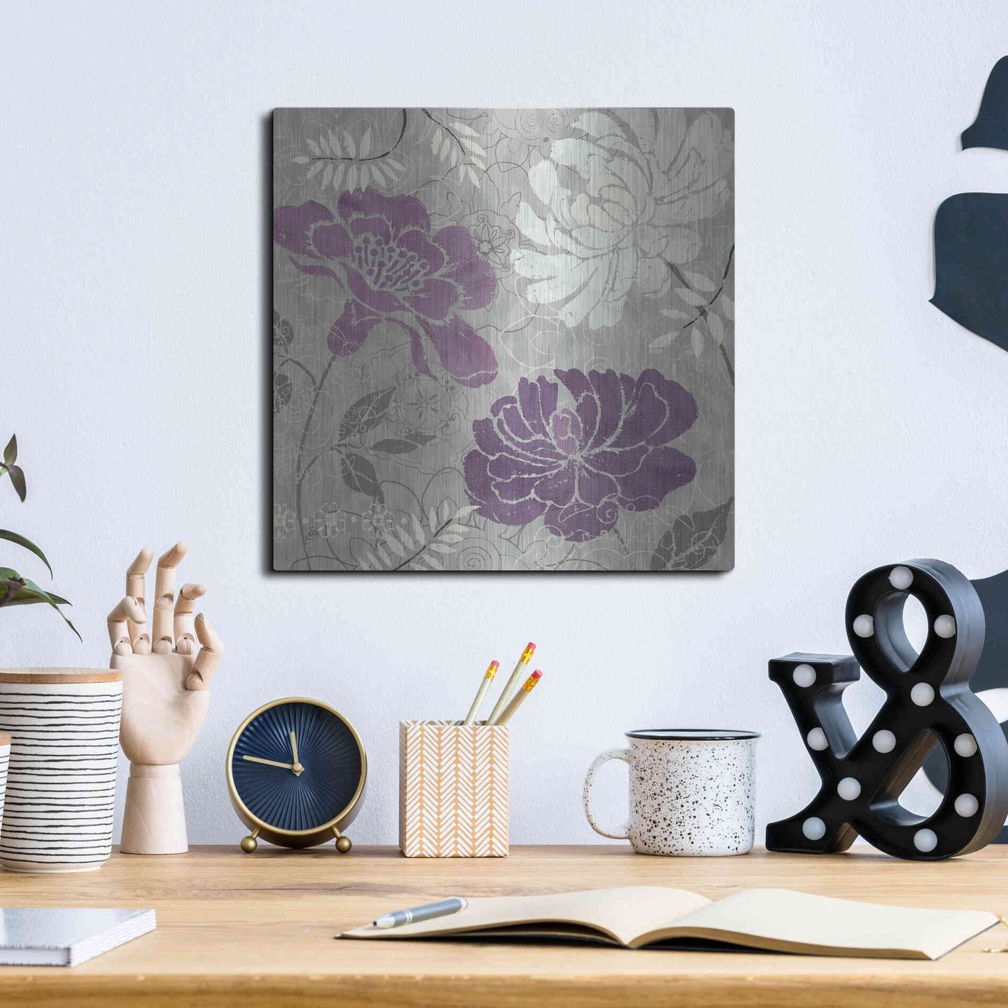 Luxe Metal Art 'Morning Tones Purple I' by Daphne Brissonet, Metal Wall Art,12x12