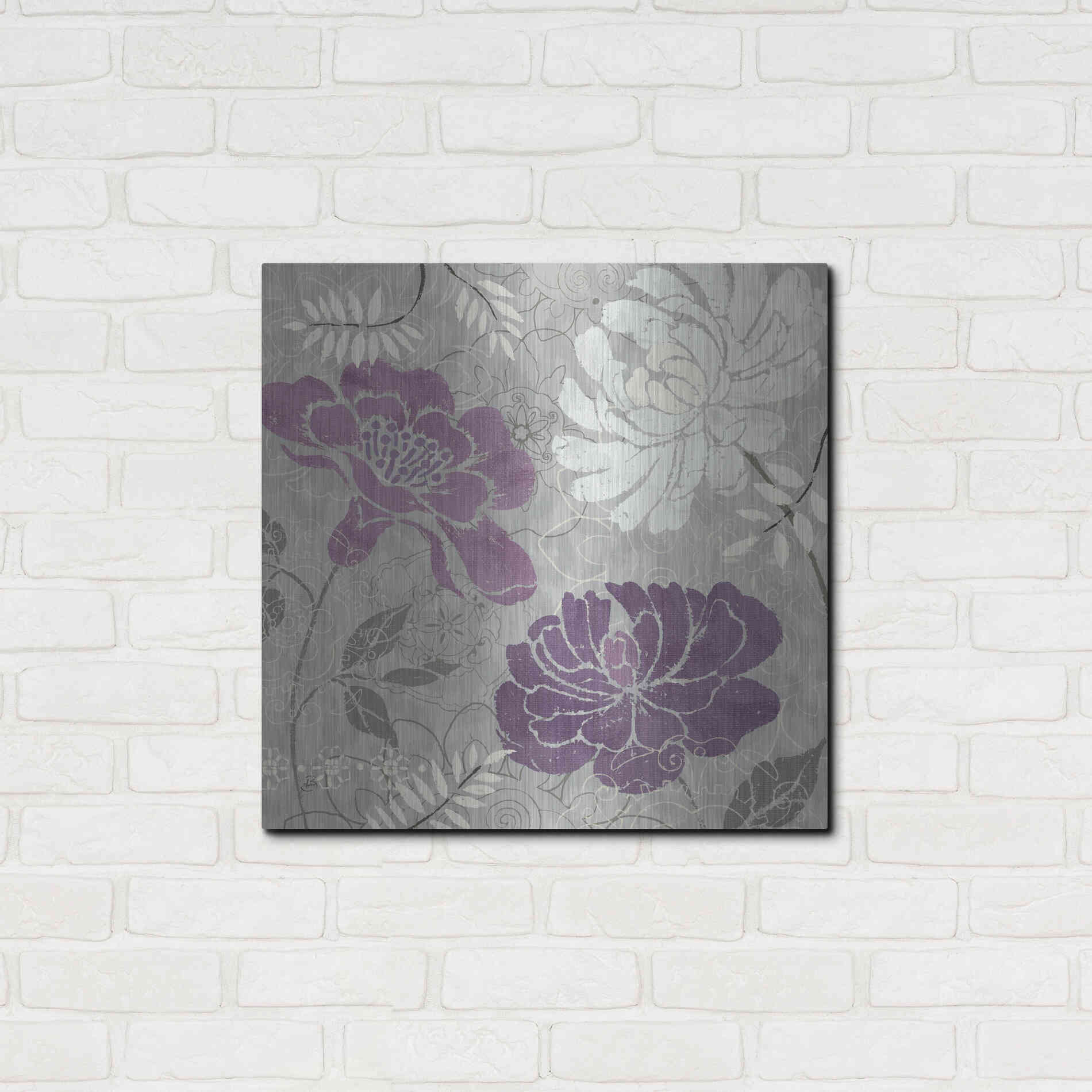 Luxe Metal Art 'Morning Tones Purple I' by Daphne Brissonet, Metal Wall Art,24x24