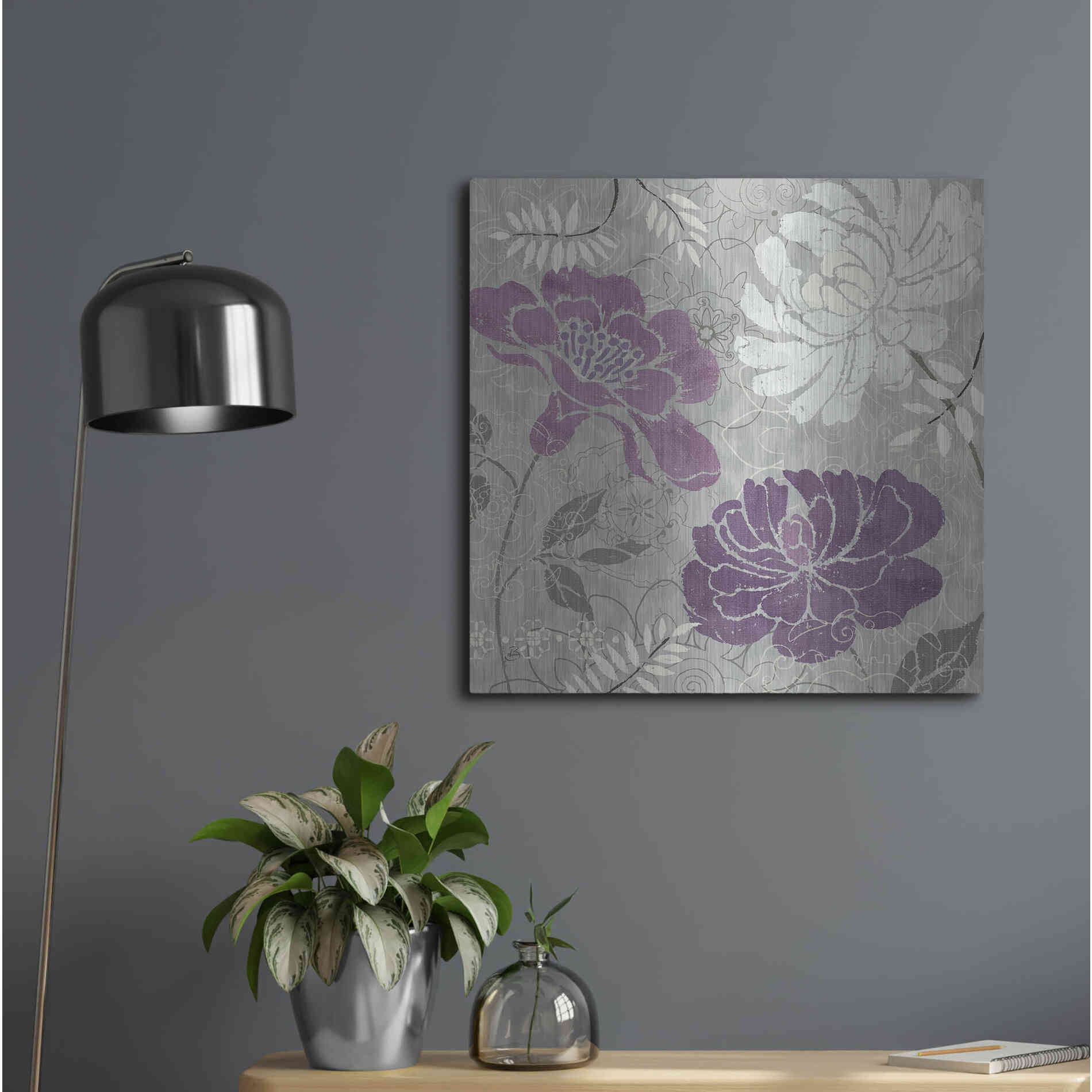 Luxe Metal Art 'Morning Tones Purple I' by Daphne Brissonet, Metal Wall Art,24x24