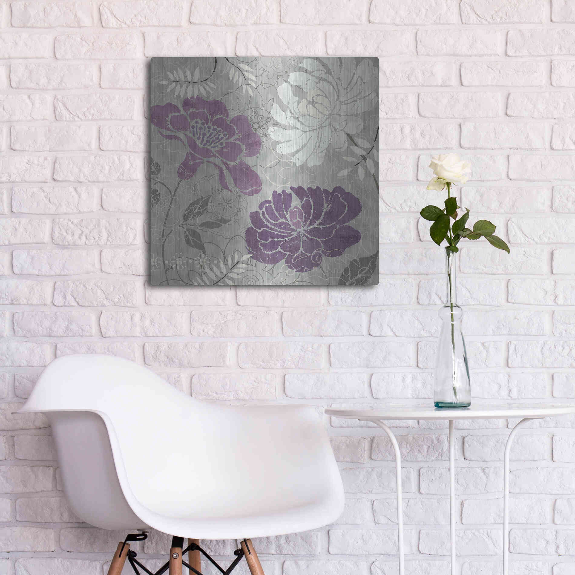 Luxe Metal Art 'Morning Tones Purple I' by Daphne Brissonet, Metal Wall Art,24x24