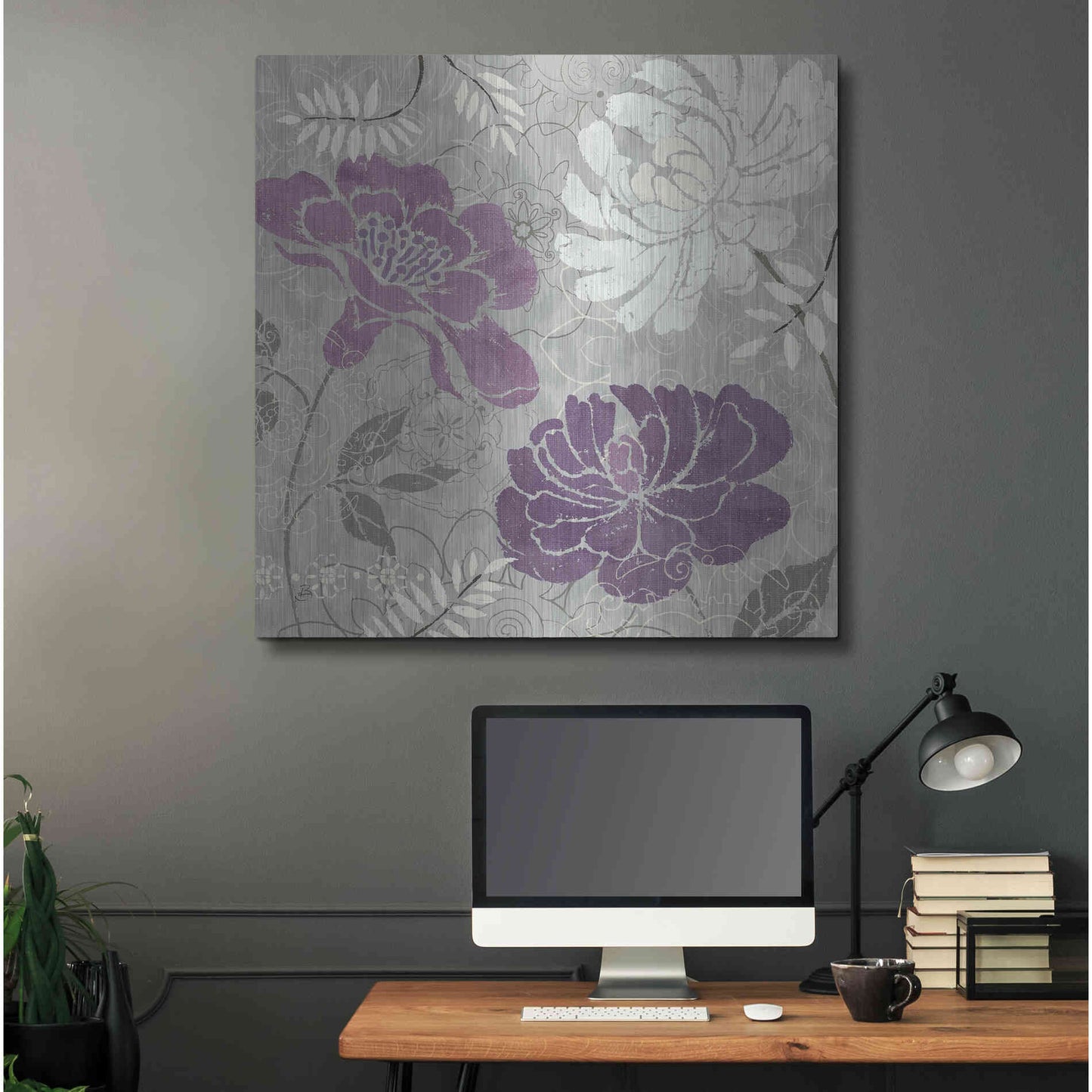 Luxe Metal Art 'Morning Tones Purple I' by Daphne Brissonet, Metal Wall Art,36x36