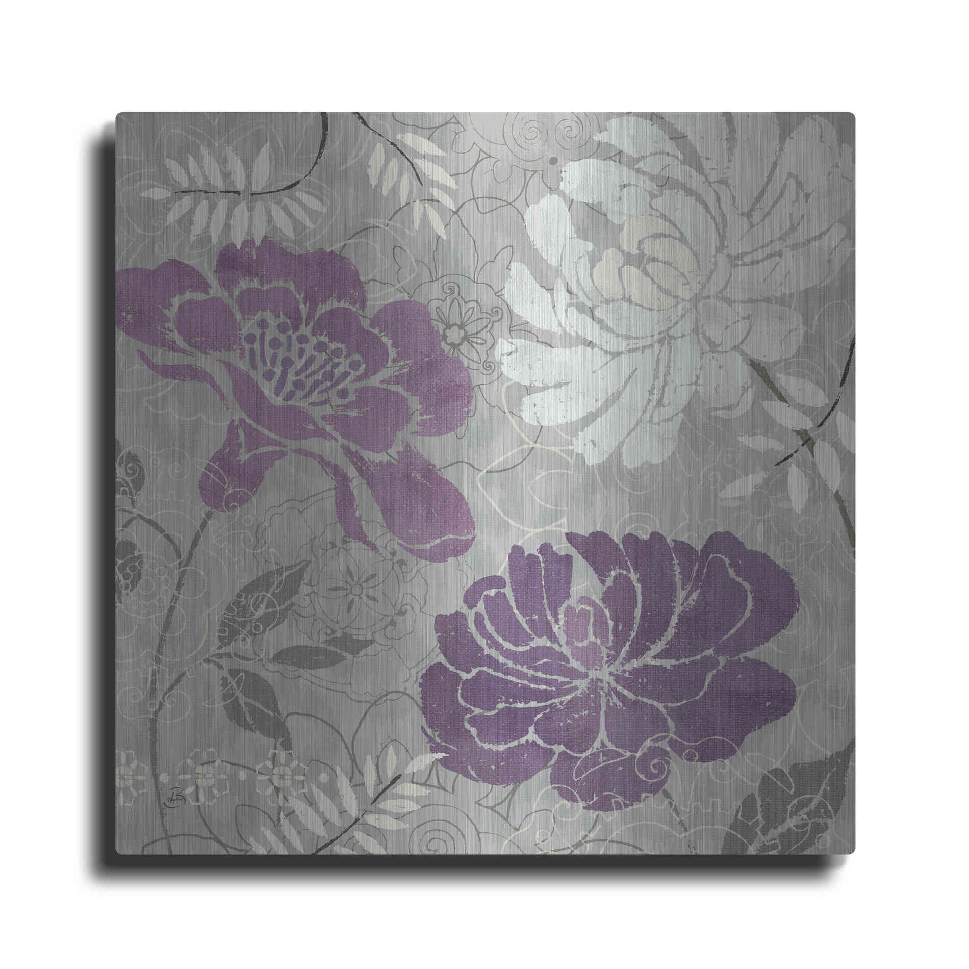 Luxe Metal Art 'Morning Tones Purple I' by Daphne Brissonet, Metal Wall Art