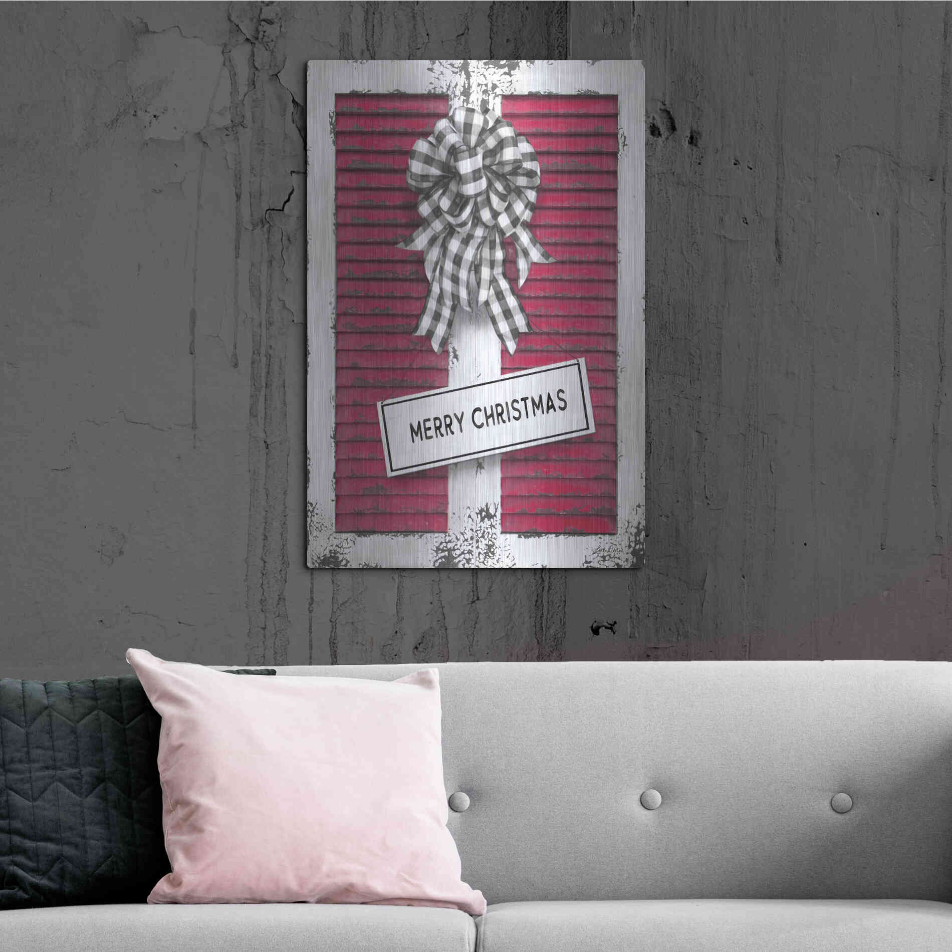 Luxe Metal Art 'Christmas Shutters Merry Christmas' by Lori Deiter, Metal Wall Art,24x36