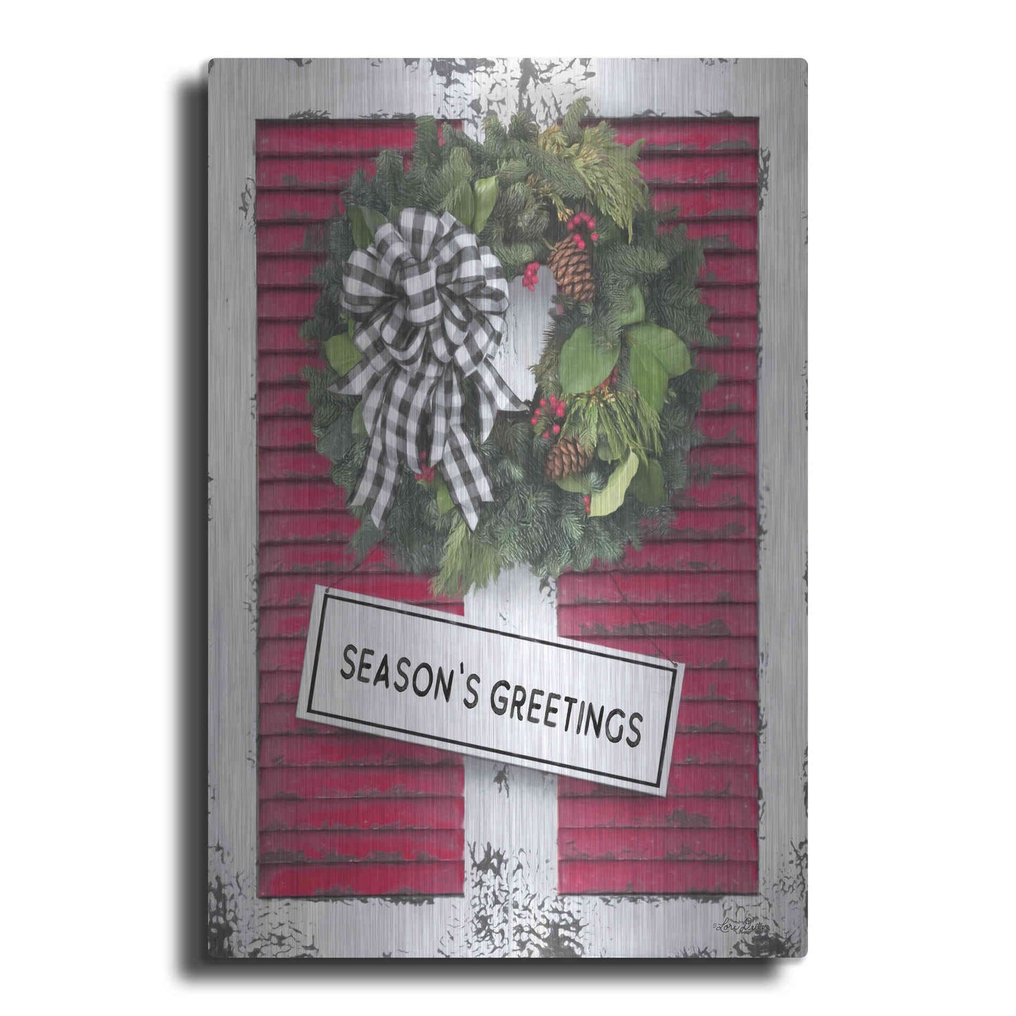 Luxe Metal Art 'Christmas Shutters with Wreath I' by Lori Deiter, Metal Wall Art