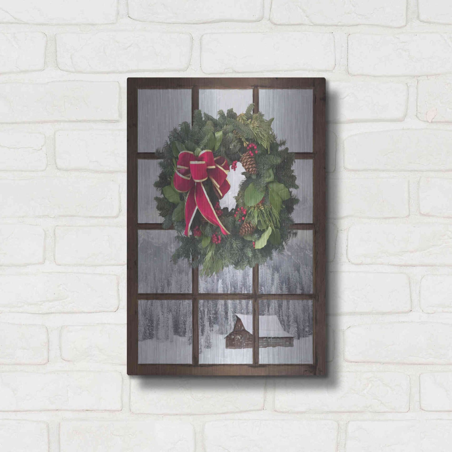 Luxe Metal Art 'Teton Christmas Window' by Lori Deiter, Metal Wall Art,12x16