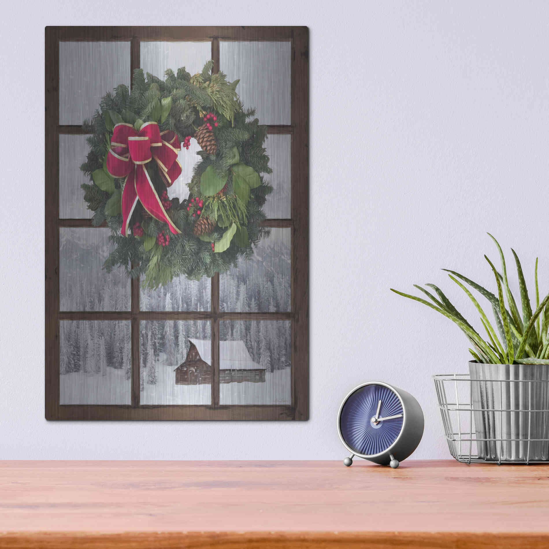 Luxe Metal Art 'Teton Christmas Window' by Lori Deiter, Metal Wall Art,12x16