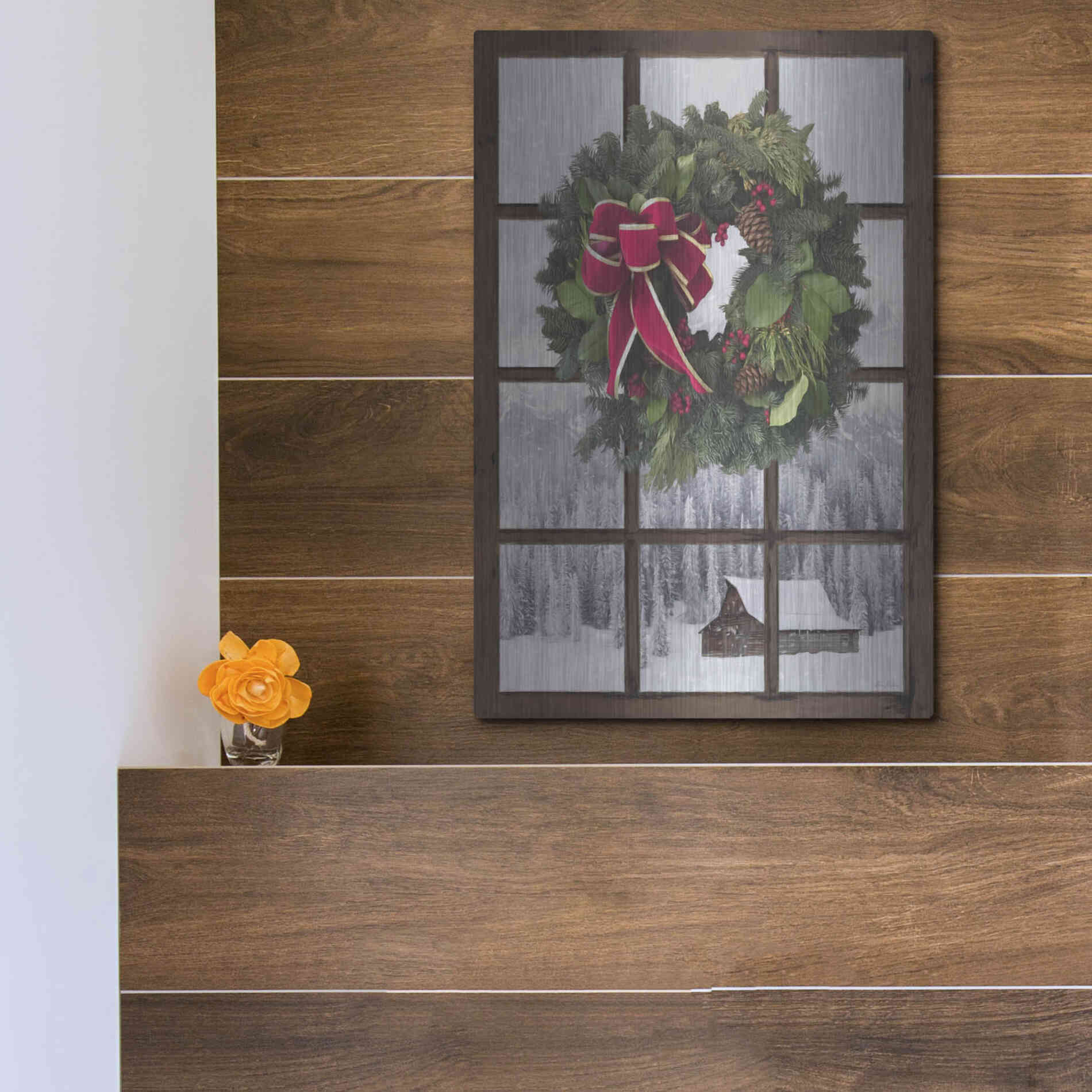 Luxe Metal Art 'Teton Christmas Window' by Lori Deiter, Metal Wall Art,12x16