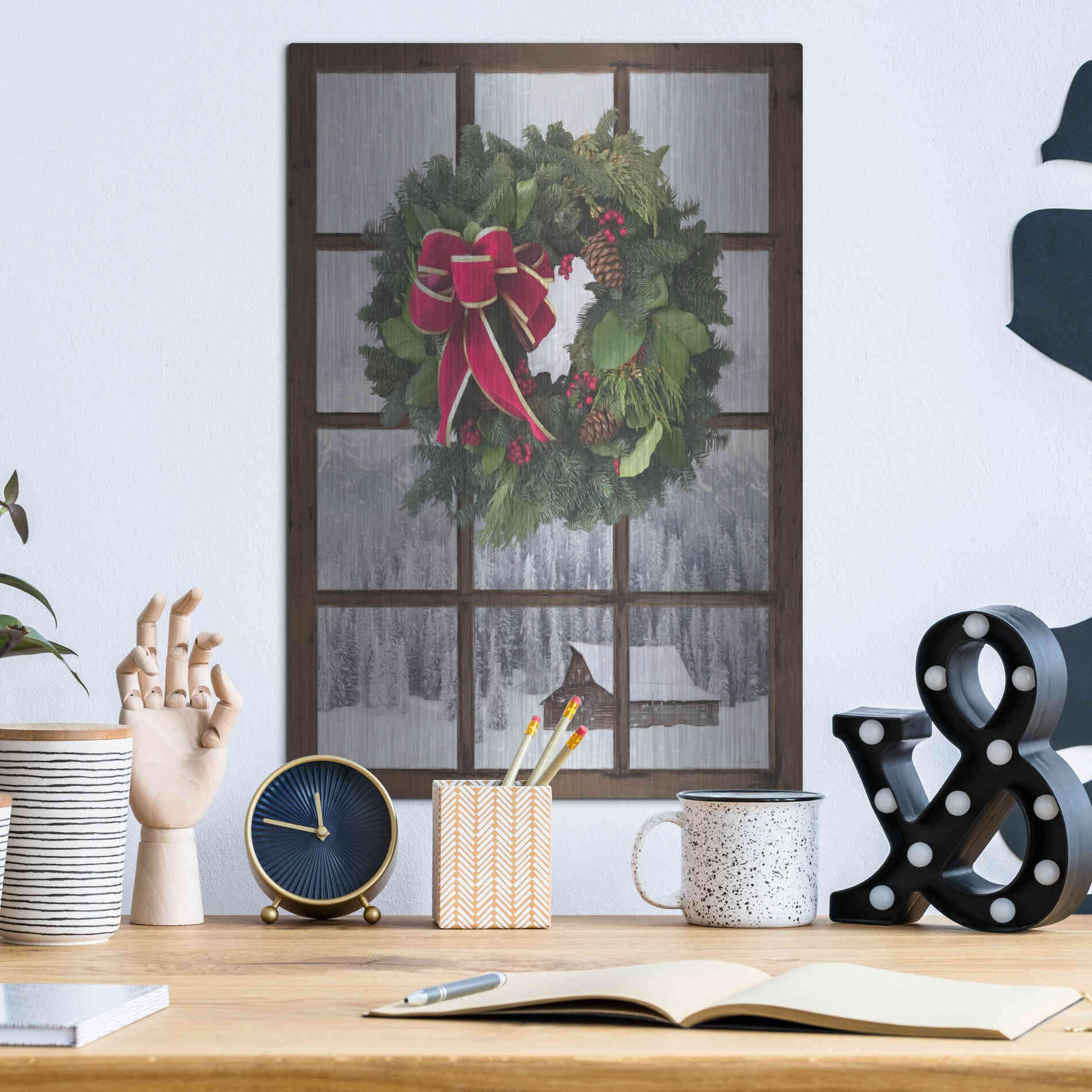 Luxe Metal Art 'Teton Christmas Window' by Lori Deiter, Metal Wall Art,12x16