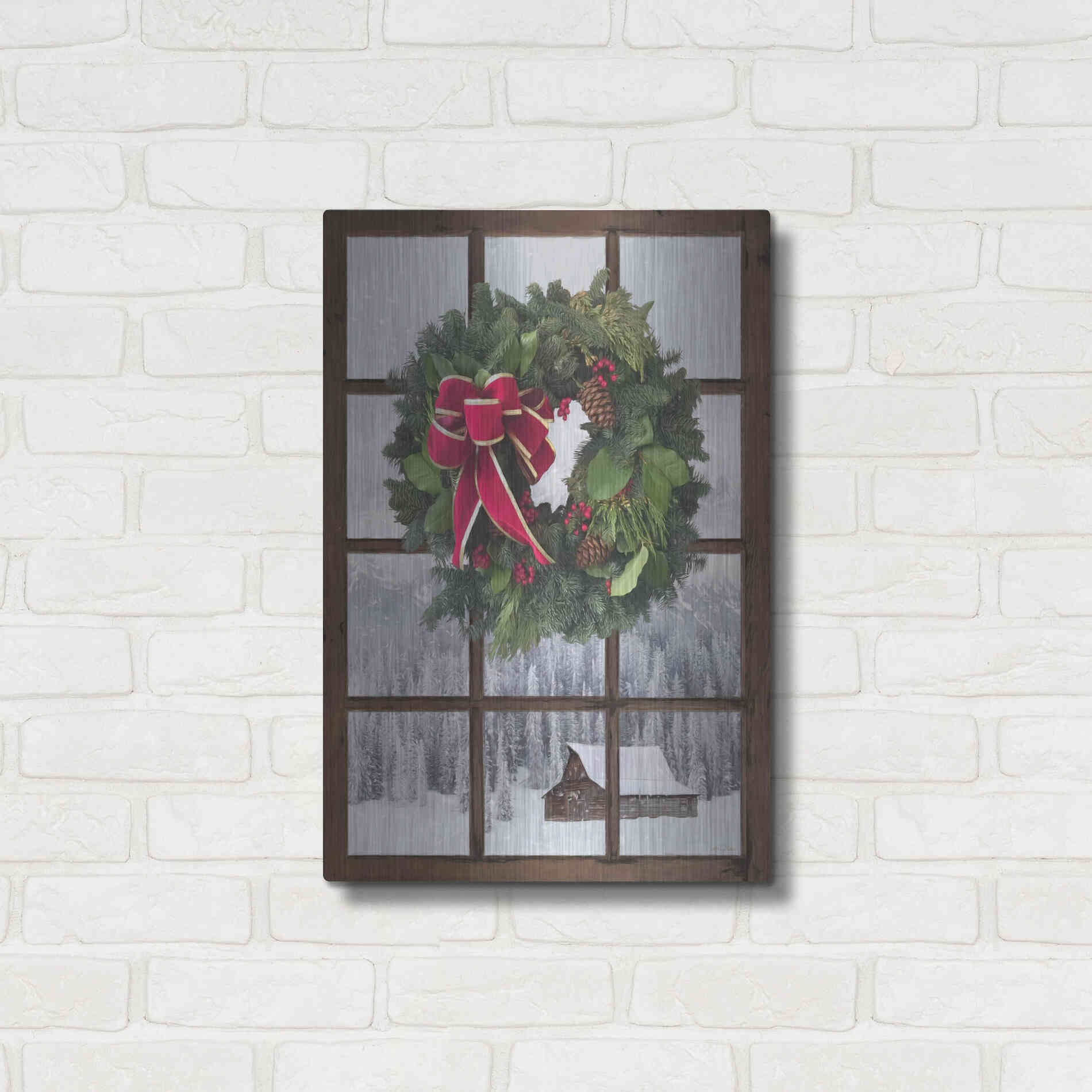 Luxe Metal Art 'Teton Christmas Window' by Lori Deiter, Metal Wall Art,16x24