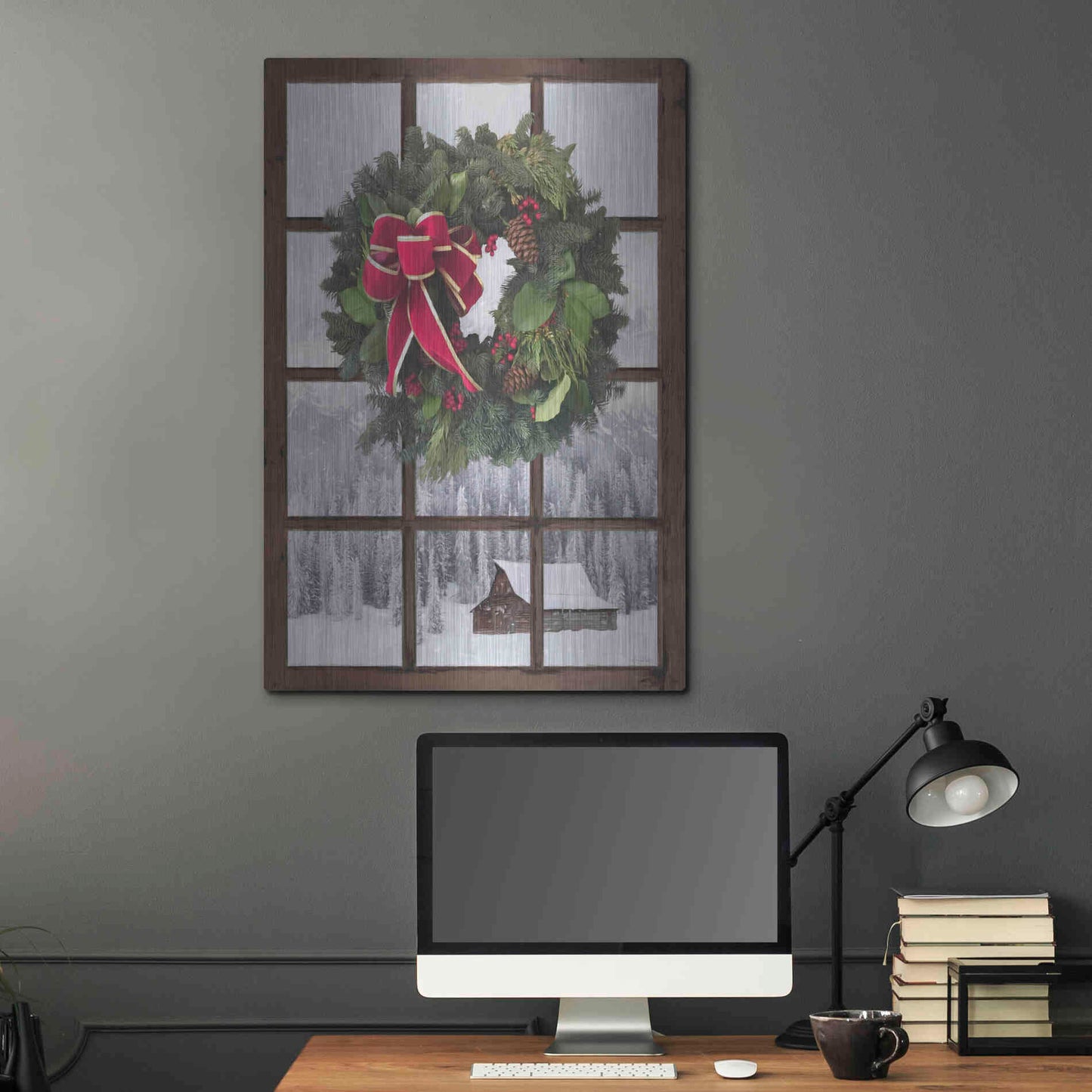 Luxe Metal Art 'Teton Christmas Window' by Lori Deiter, Metal Wall Art,24x36