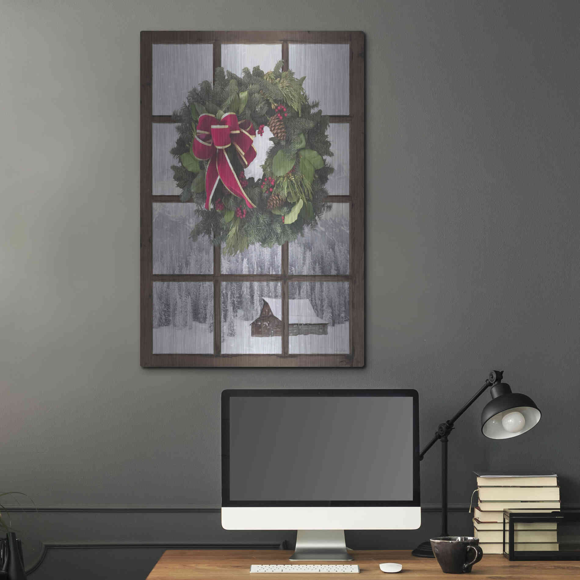 Luxe Metal Art 'Teton Christmas Window' by Lori Deiter, Metal Wall Art,24x36
