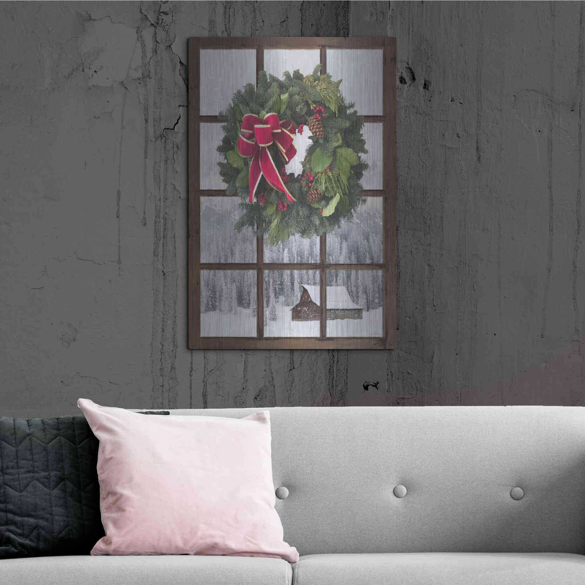 Luxe Metal Art 'Teton Christmas Window' by Lori Deiter, Metal Wall Art,24x36