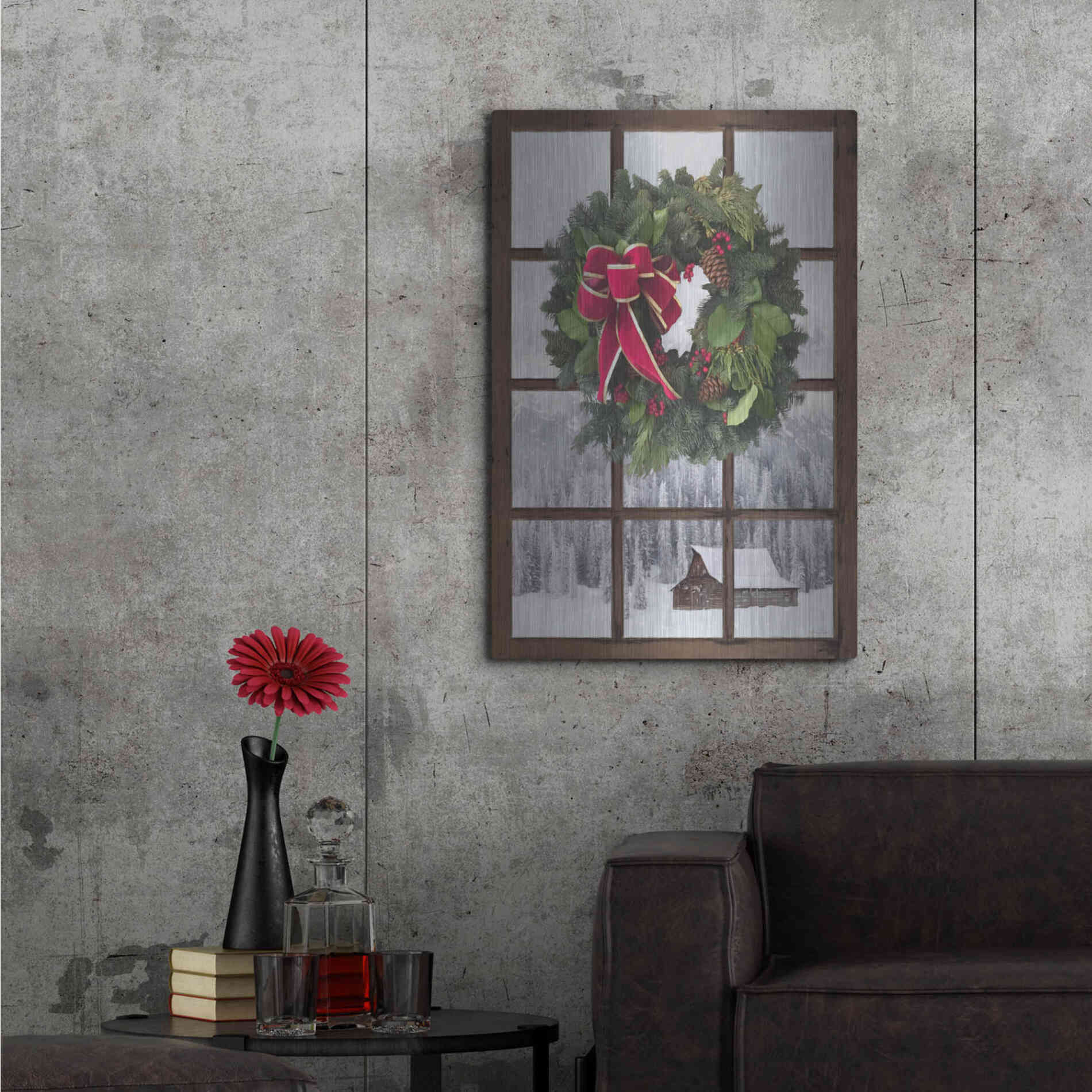 Luxe Metal Art 'Teton Christmas Window' by Lori Deiter, Metal Wall Art,24x36