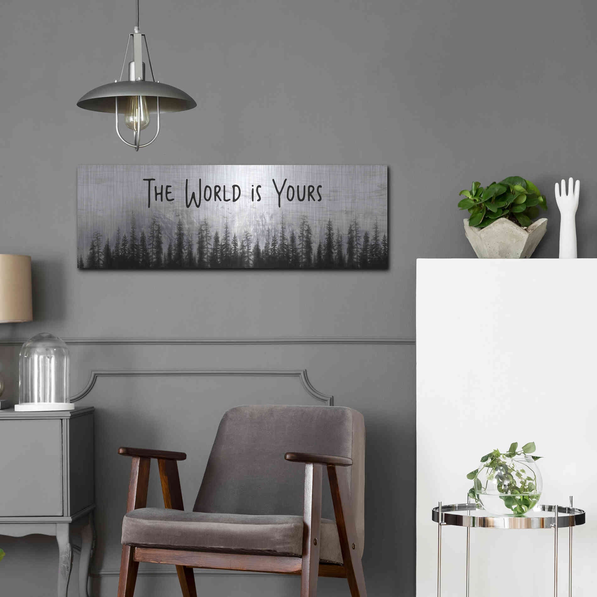 Luxe Metal Art 'The World is Yours' by Lori Deiter, Metal Wall Art,36x12