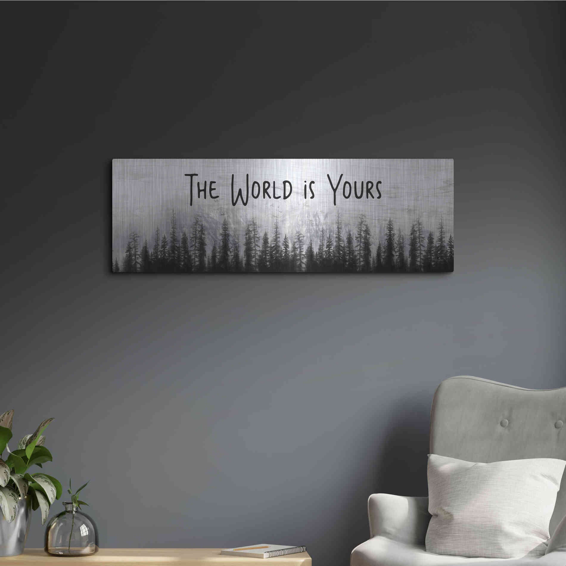 Luxe Metal Art 'The World is Yours' by Lori Deiter, Metal Wall Art,36x12