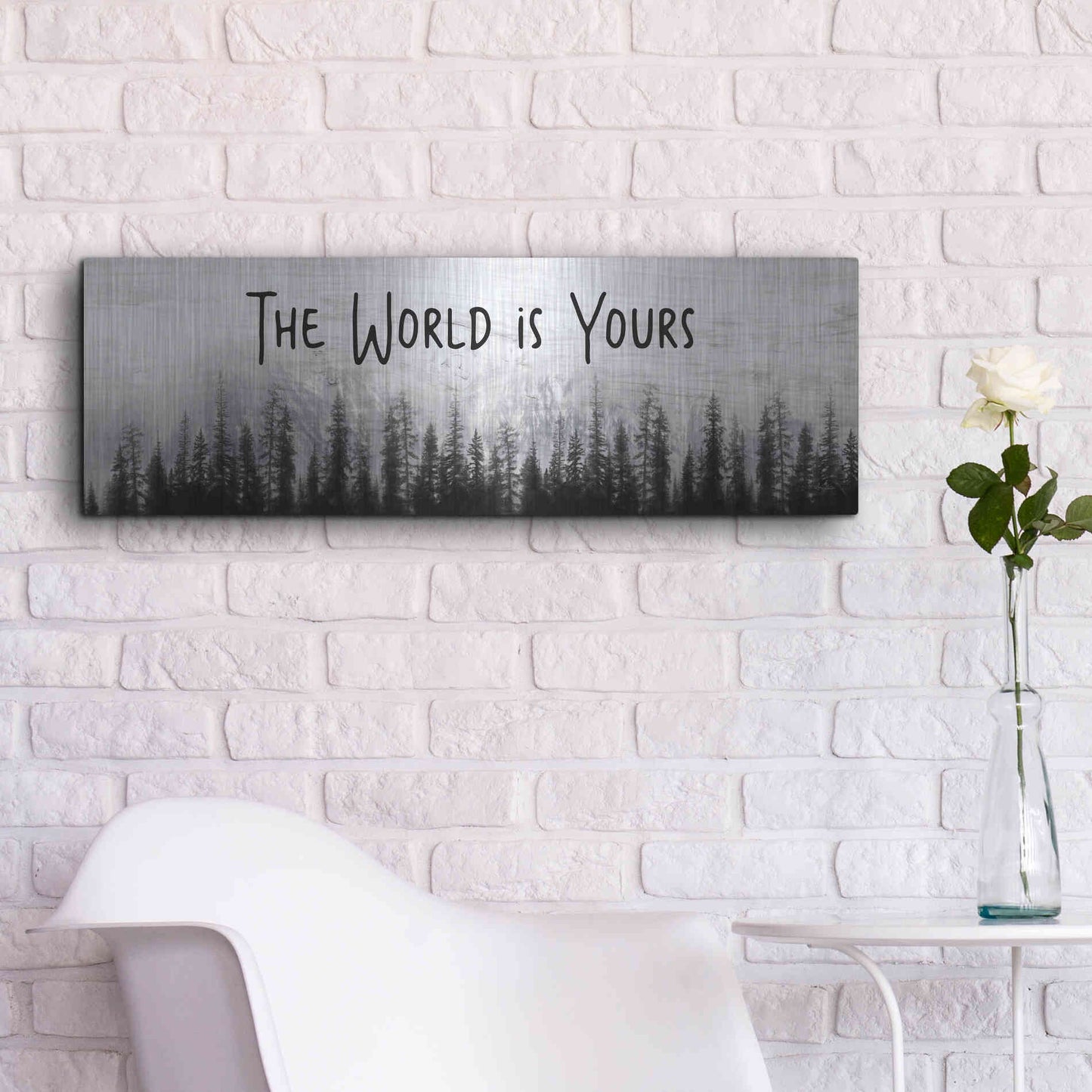 Luxe Metal Art 'The World is Yours' by Lori Deiter, Metal Wall Art,36x12