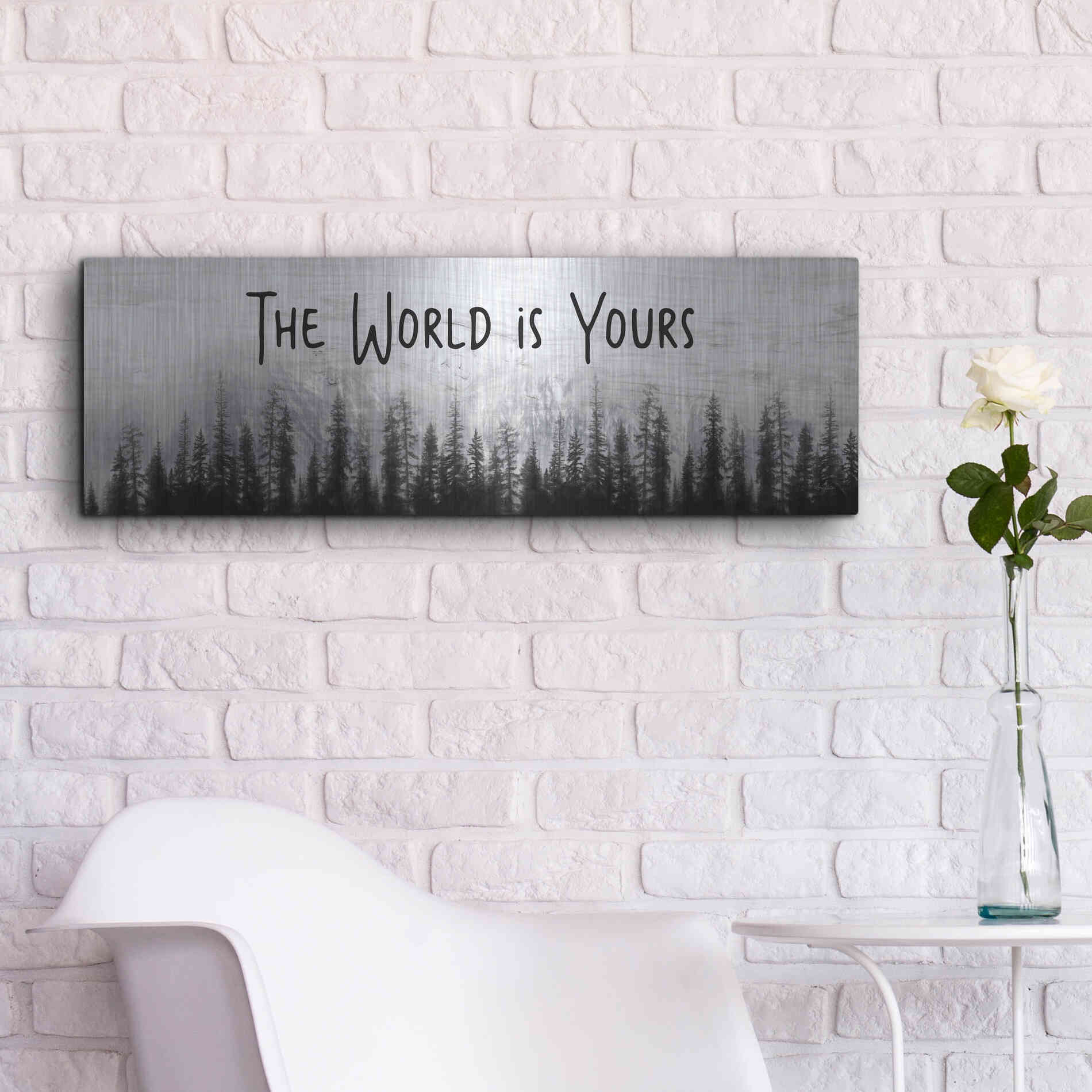 Luxe Metal Art 'The World is Yours' by Lori Deiter, Metal Wall Art,36x12