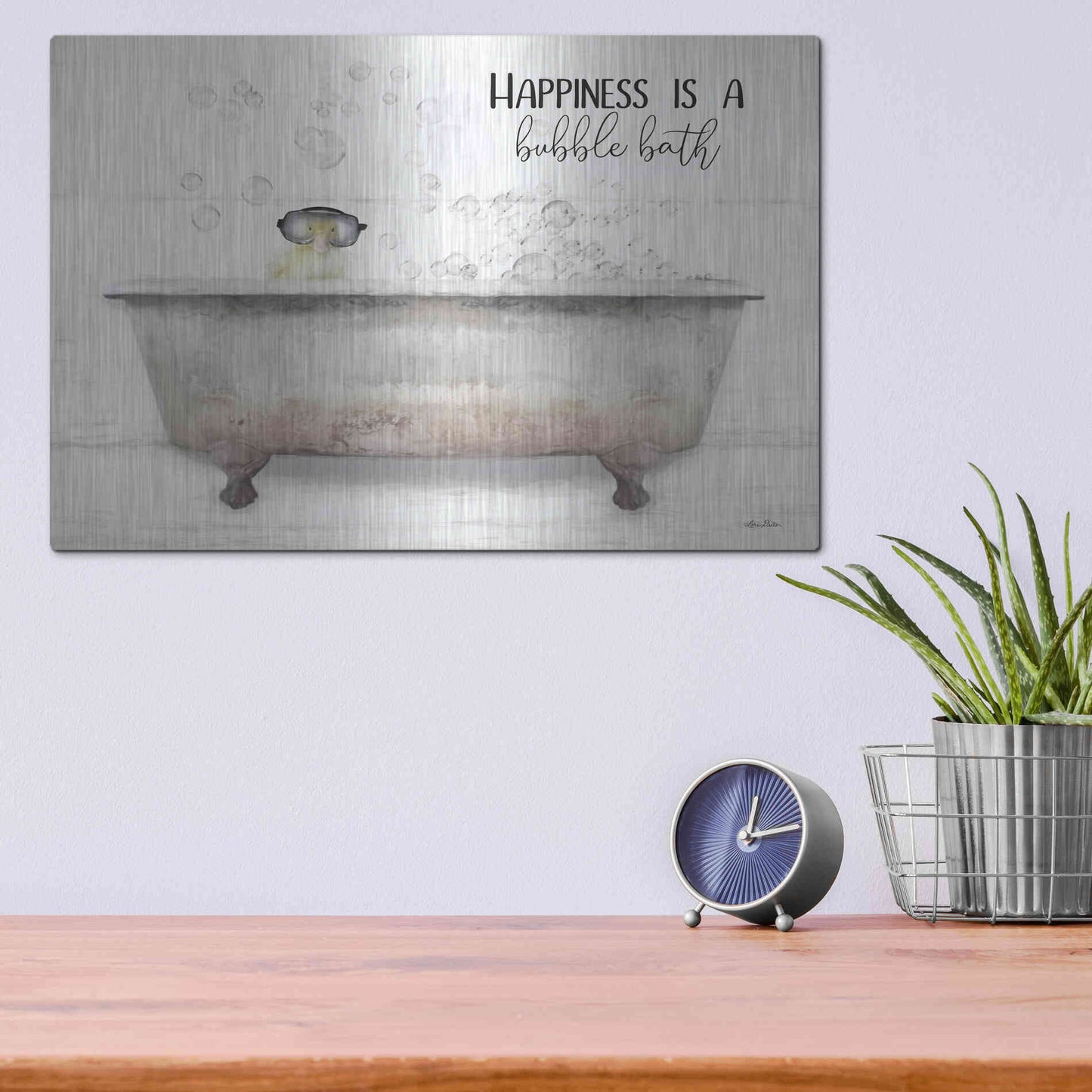 Luxe Metal Art 'Happiness Bubble Bath' by Lori Deiter, Metal Wall Art,16x12