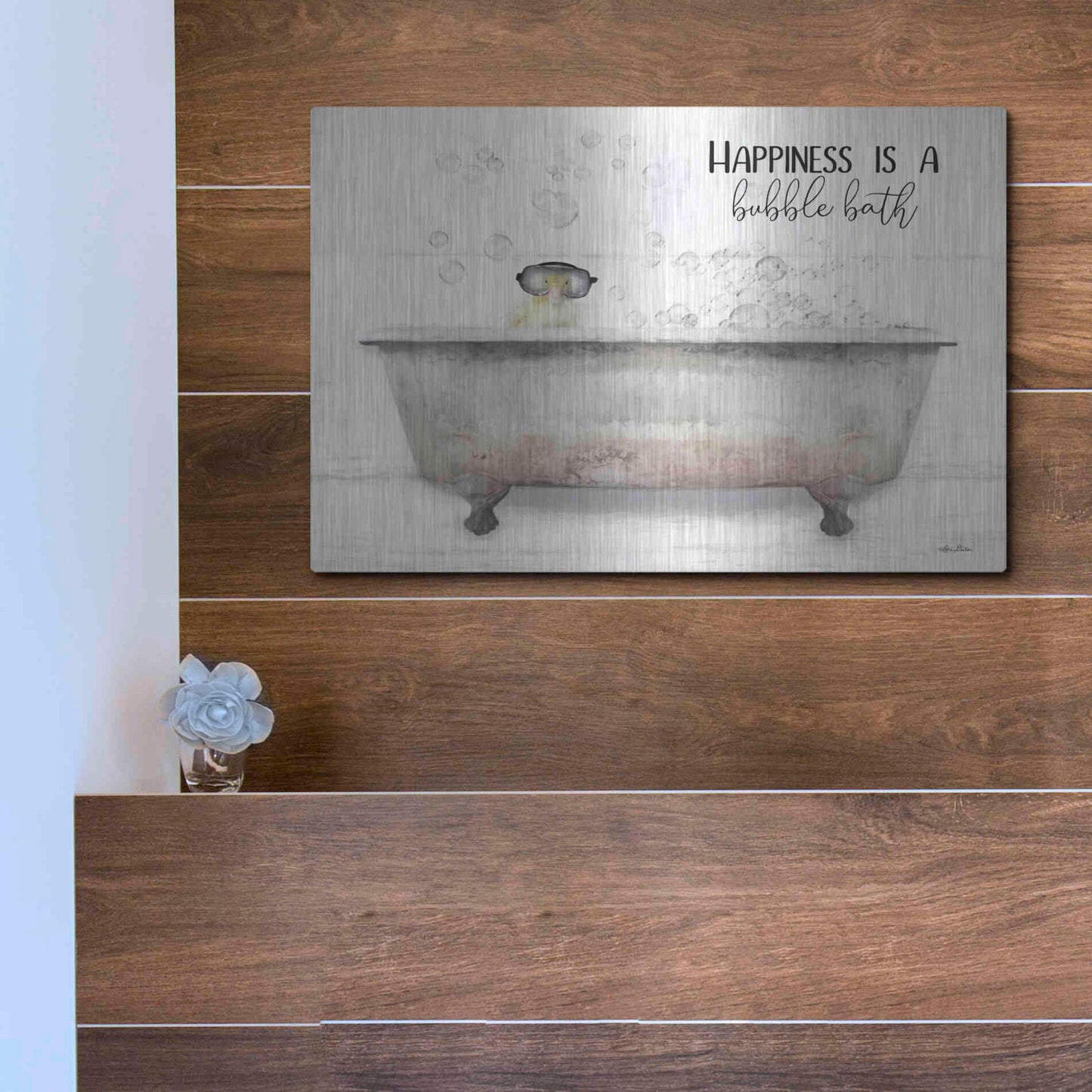 Luxe Metal Art 'Happiness Bubble Bath' by Lori Deiter, Metal Wall Art,16x12