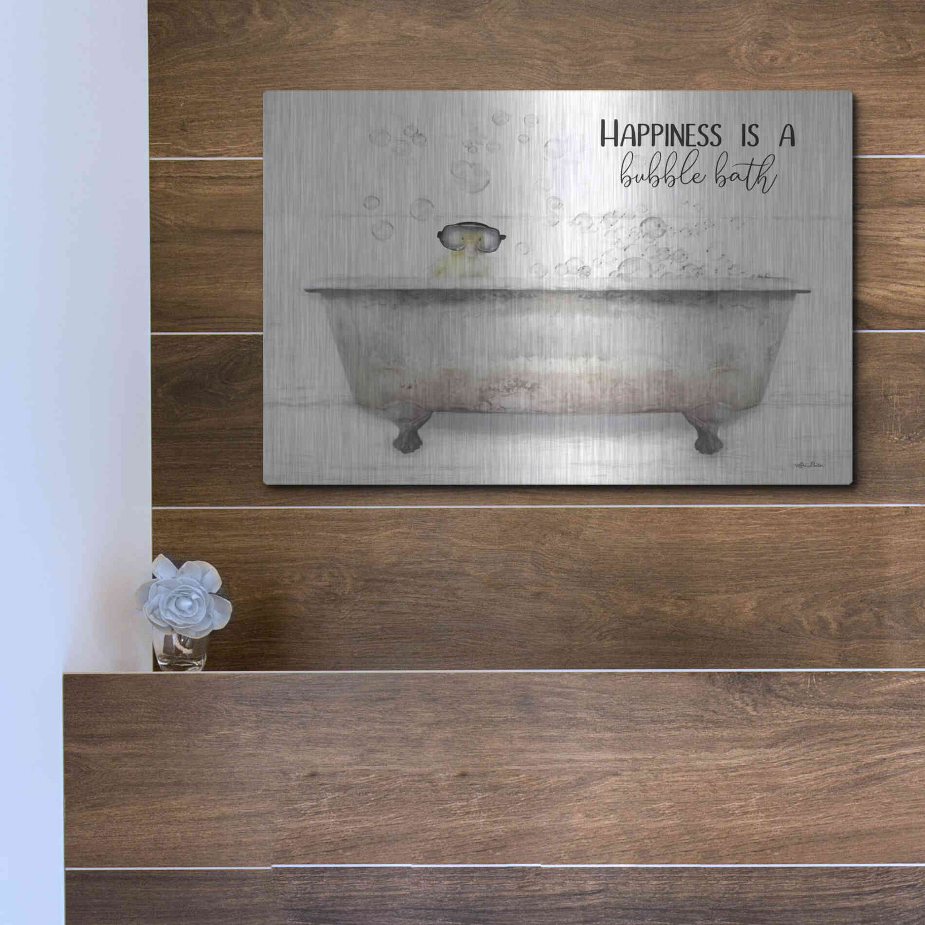Luxe Metal Art 'Happiness Bubble Bath' by Lori Deiter, Metal Wall Art,16x12
