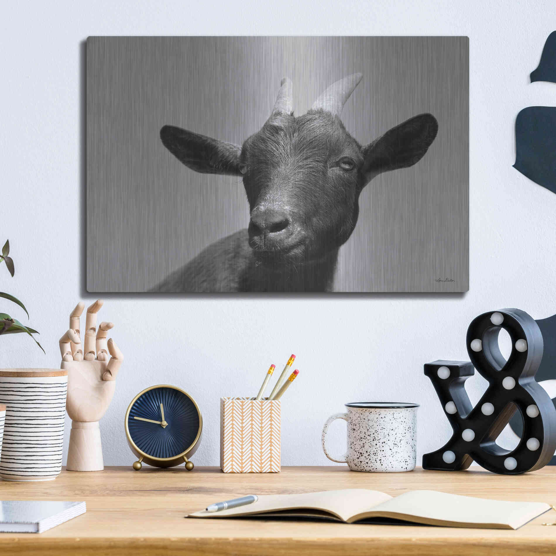 Luxe Metal Art 'Lake Tobias Goat I' by Lori Deiter, Metal Wall Art,16x12