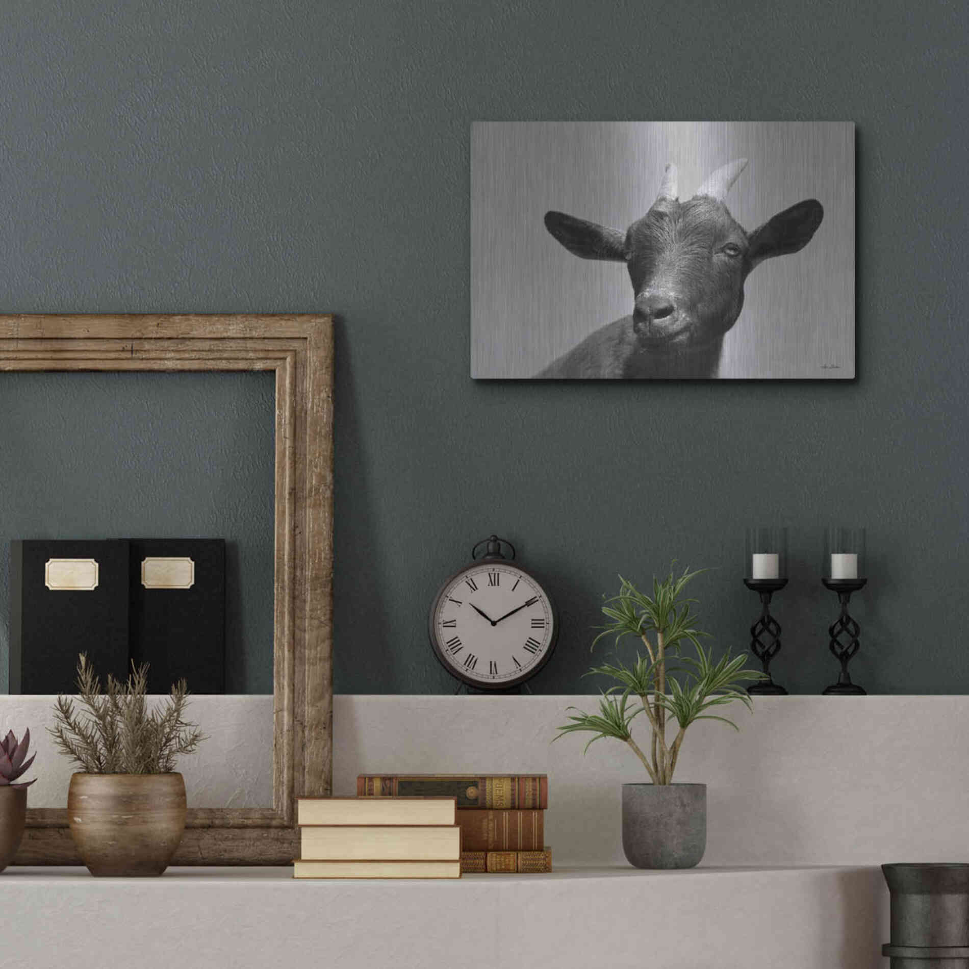 Luxe Metal Art 'Lake Tobias Goat I' by Lori Deiter, Metal Wall Art,16x12