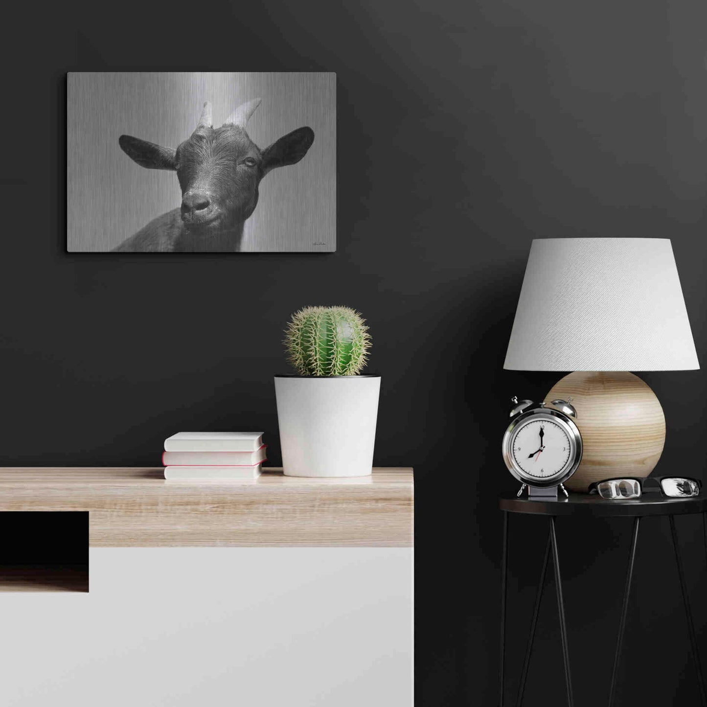 Luxe Metal Art 'Lake Tobias Goat I' by Lori Deiter, Metal Wall Art,24x16
