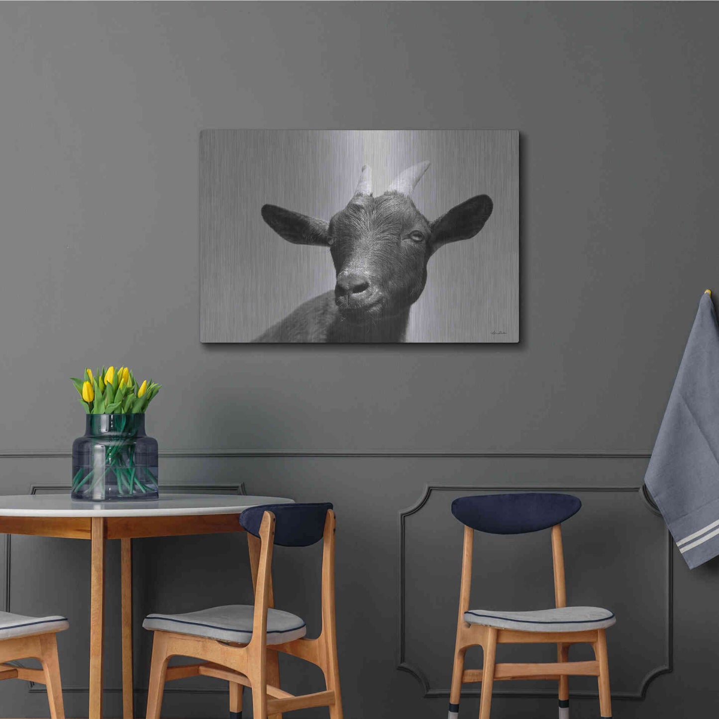 Luxe Metal Art 'Lake Tobias Goat I' by Lori Deiter, Metal Wall Art,36x24