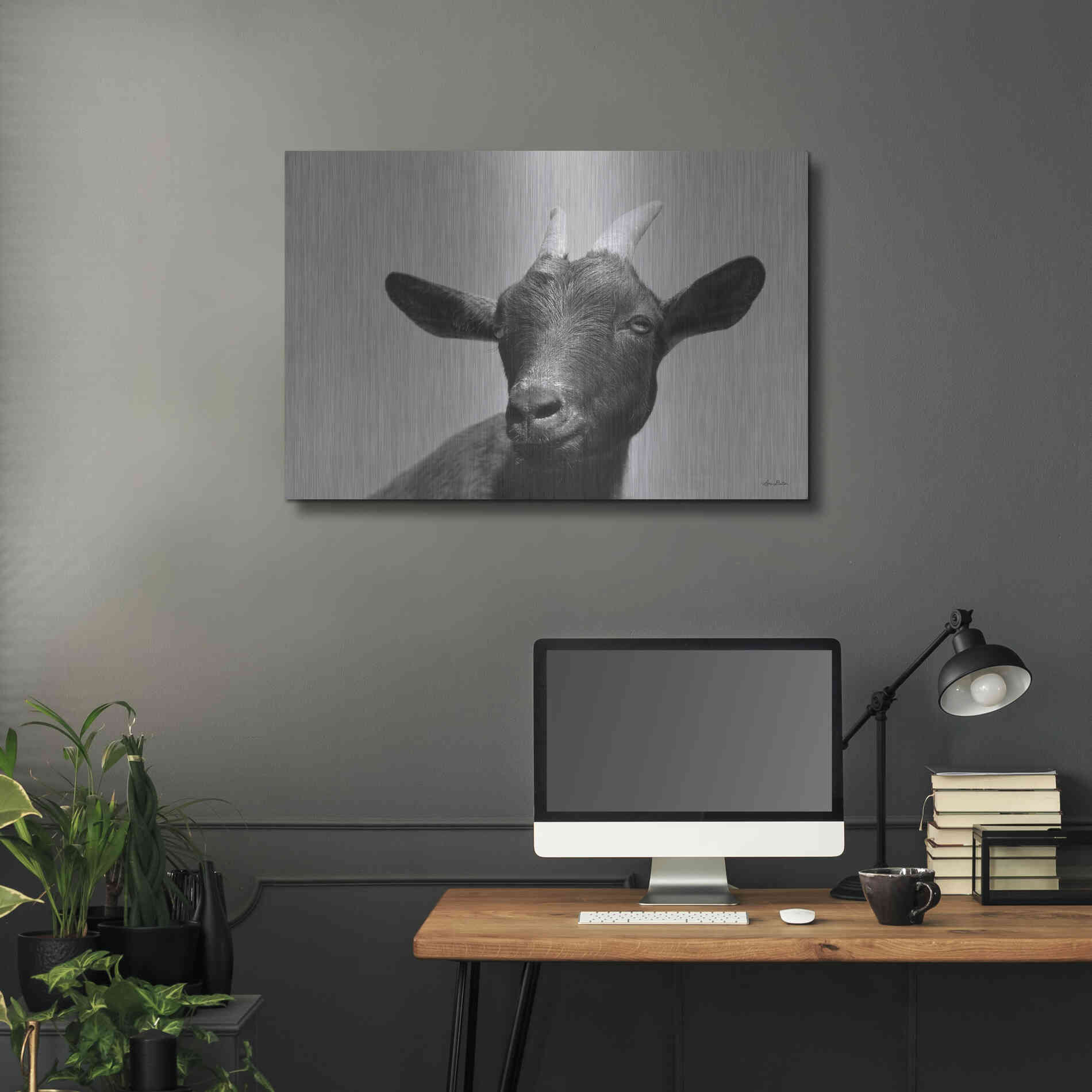 Luxe Metal Art 'Lake Tobias Goat I' by Lori Deiter, Metal Wall Art,36x24