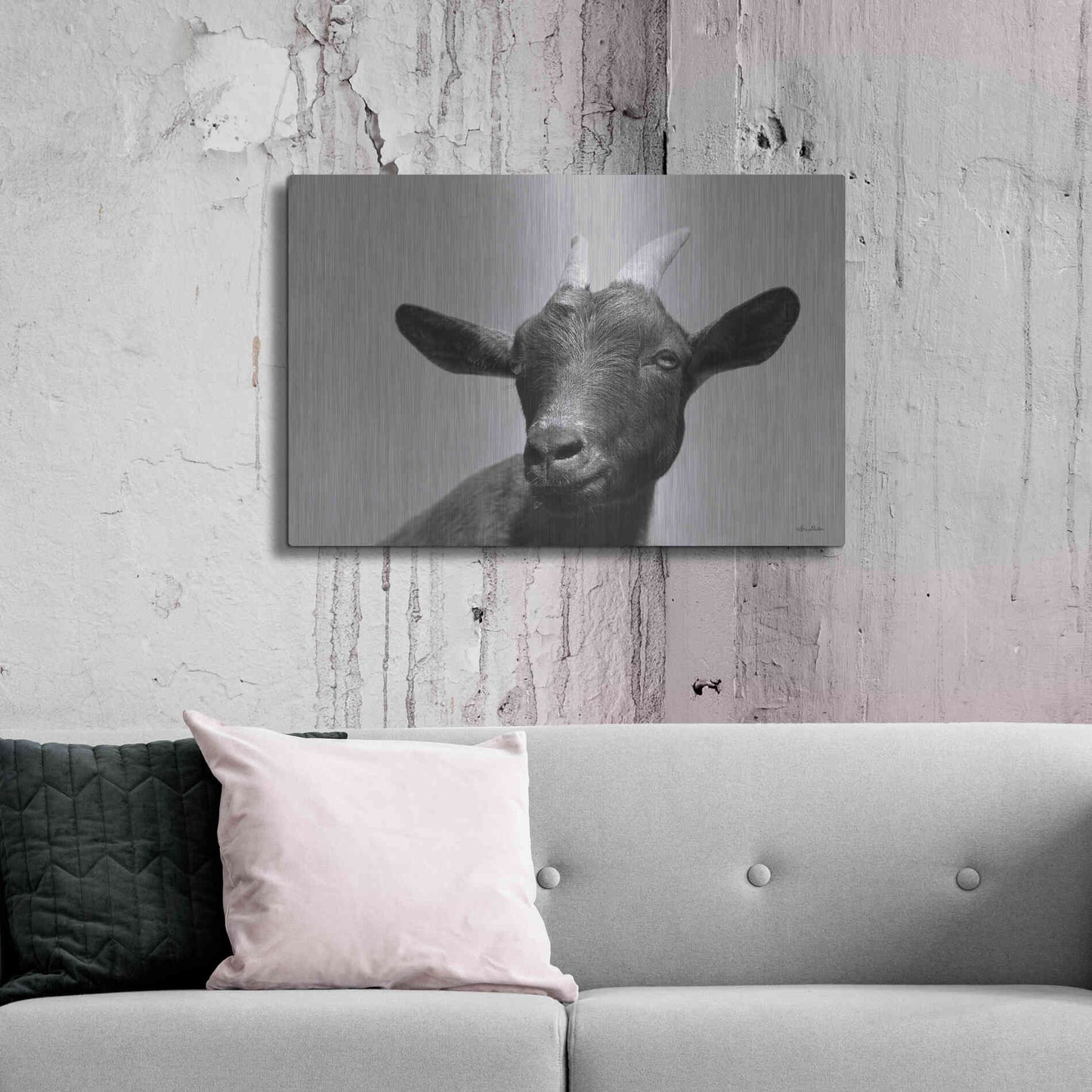 Luxe Metal Art 'Lake Tobias Goat I' by Lori Deiter, Metal Wall Art,36x24
