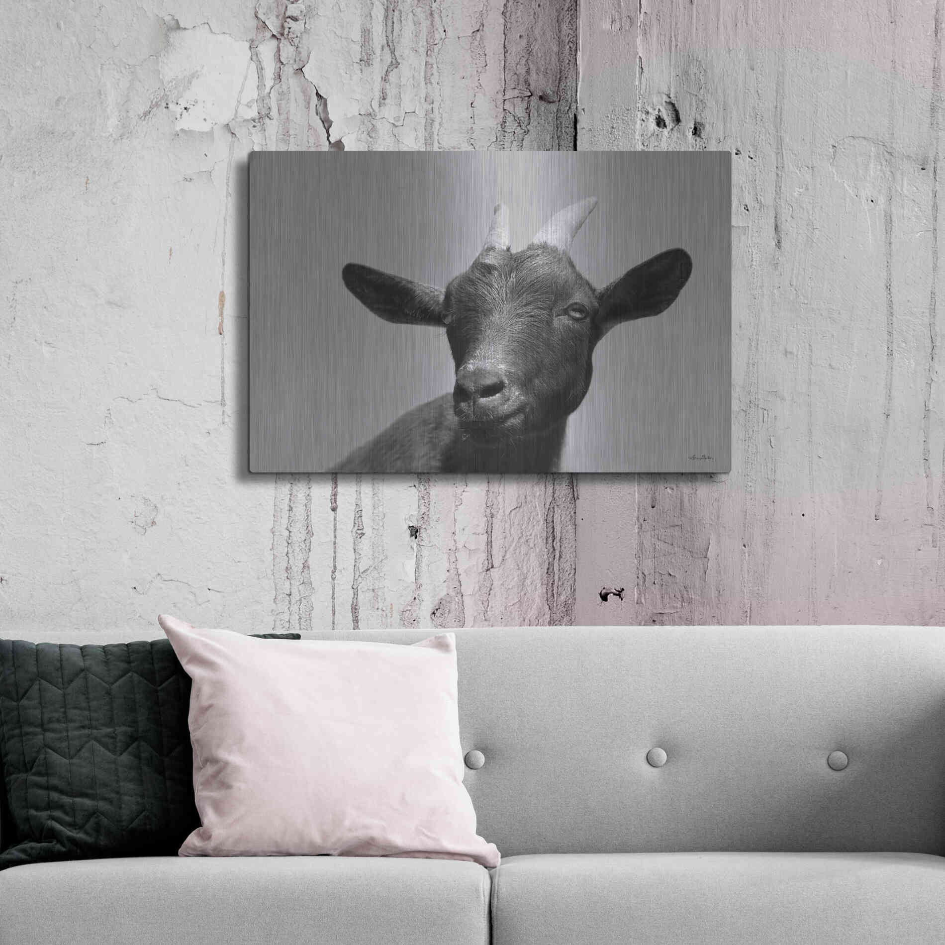 Luxe Metal Art 'Lake Tobias Goat I' by Lori Deiter, Metal Wall Art,36x24