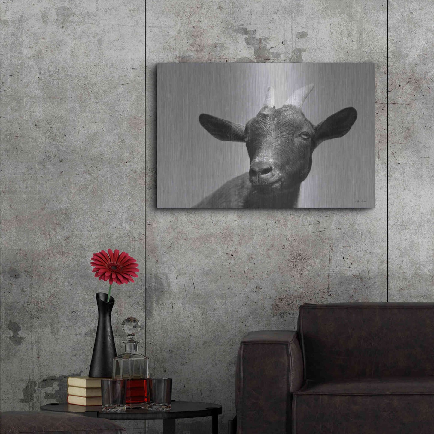 Luxe Metal Art 'Lake Tobias Goat I' by Lori Deiter, Metal Wall Art,36x24