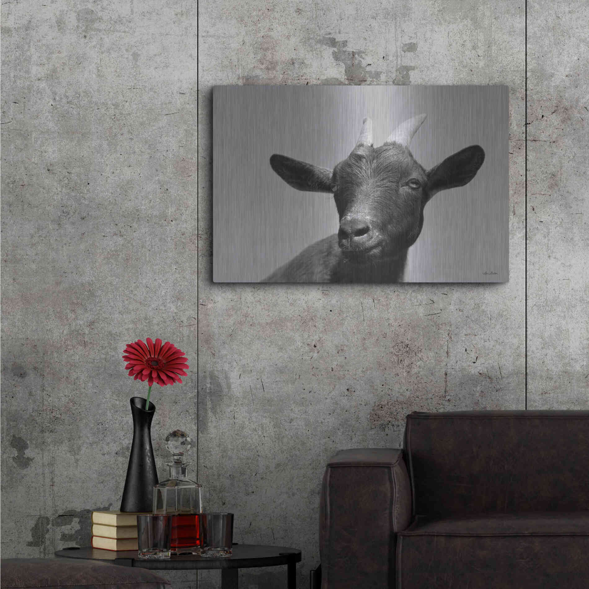 Luxe Metal Art 'Lake Tobias Goat I' by Lori Deiter, Metal Wall Art,36x24