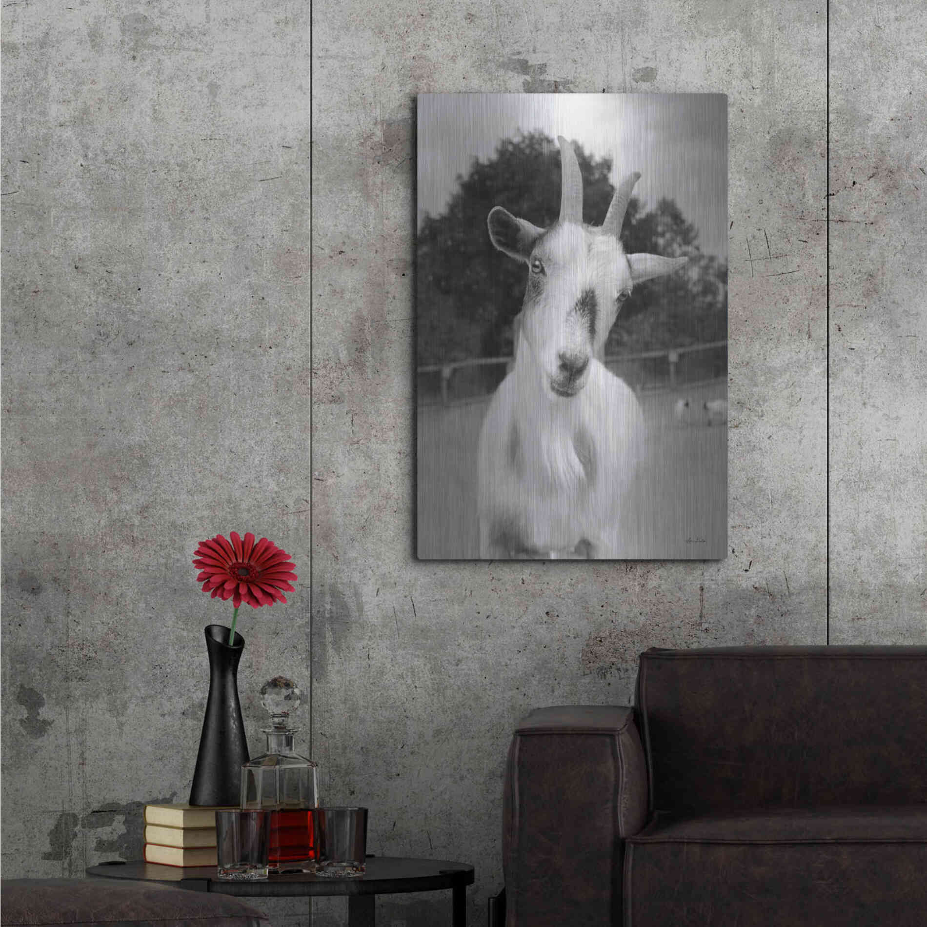 Luxe Metal Art 'Lake Tobias Goat II' by Lori Deiter, Metal Wall Art,24x36