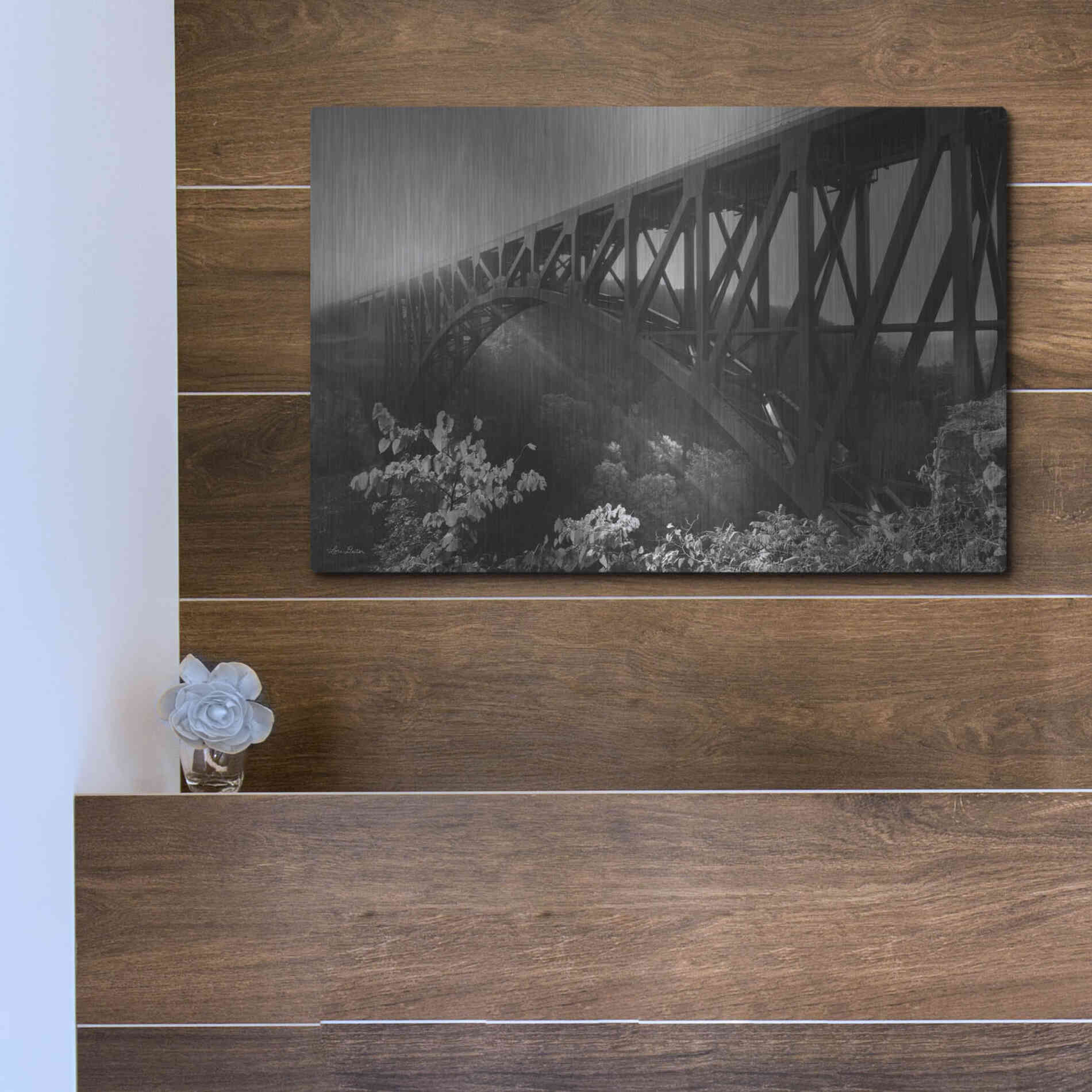 Luxe Metal Art 'Sunrise at Letchworth Black & White' by Lori Deiter, Metal Wall Art,16x12