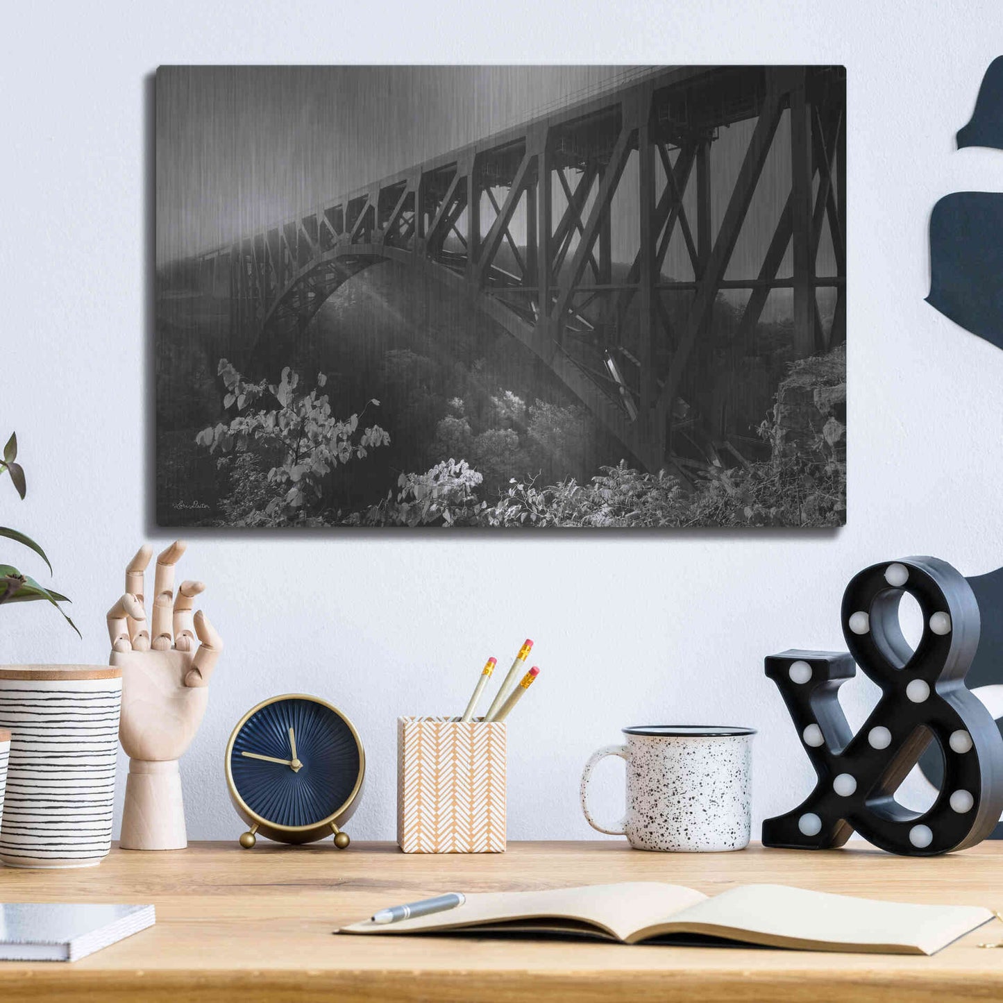 Luxe Metal Art 'Sunrise at Letchworth Black & White' by Lori Deiter, Metal Wall Art,16x12