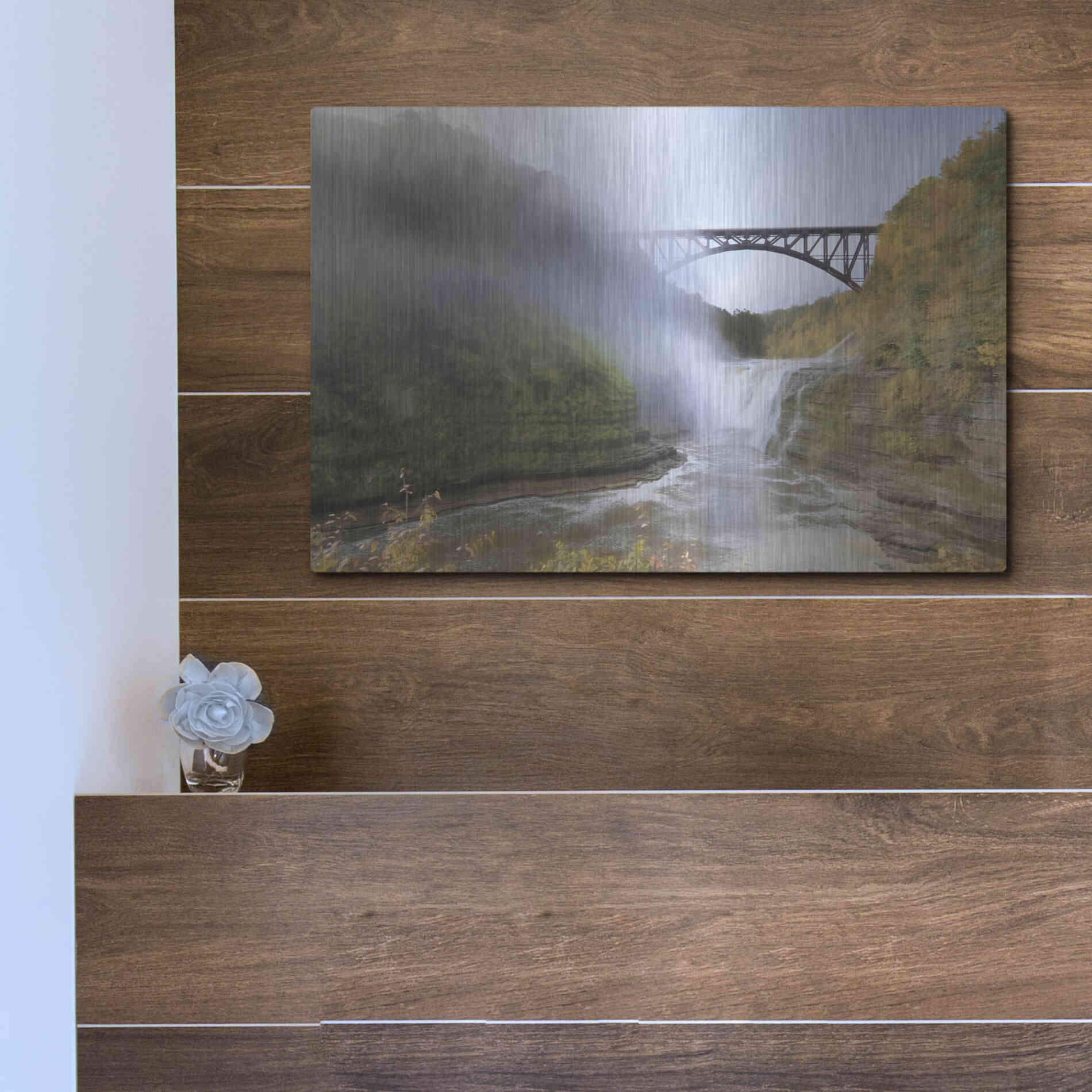 Luxe Metal Art 'Letchworth Upper Falls' by Lori Deiter, Metal Wall Art,16x12