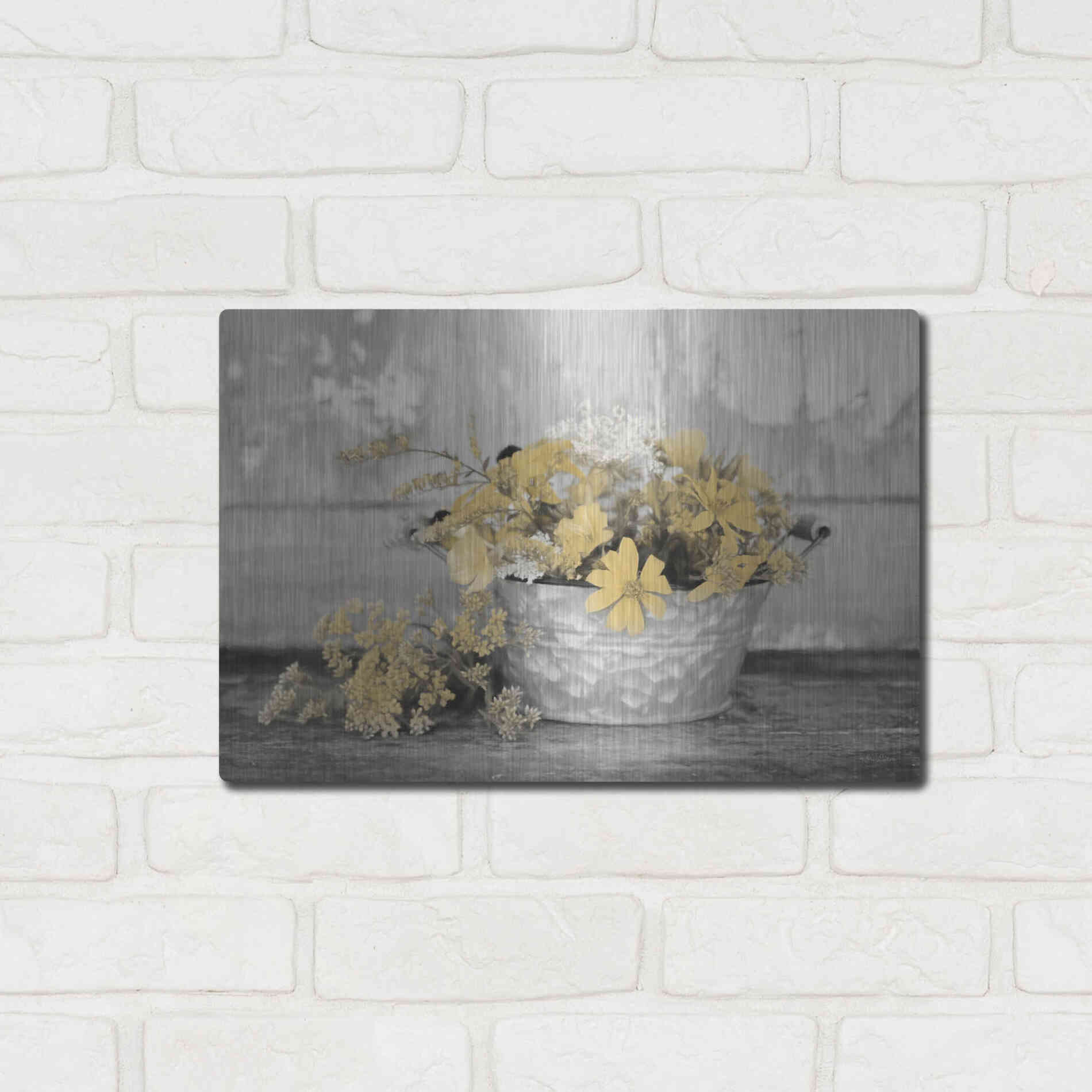 Luxe Metal Art 'Gold Wildflowers I' by Lori Deiter, Metal Wall Art,16x12