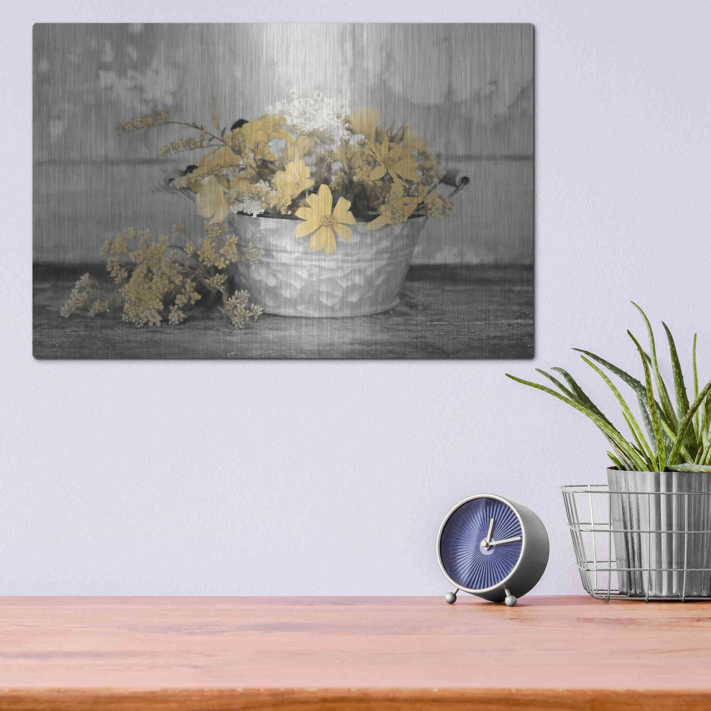 Luxe Metal Art 'Gold Wildflowers I' by Lori Deiter, Metal Wall Art,16x12